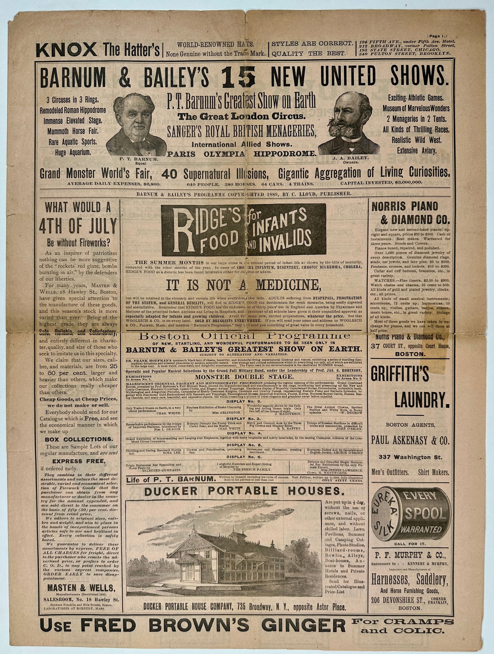 BARNUM & BAILEY'S GREATEST SHOW ON EARTH PROGRAM (1 of 2)