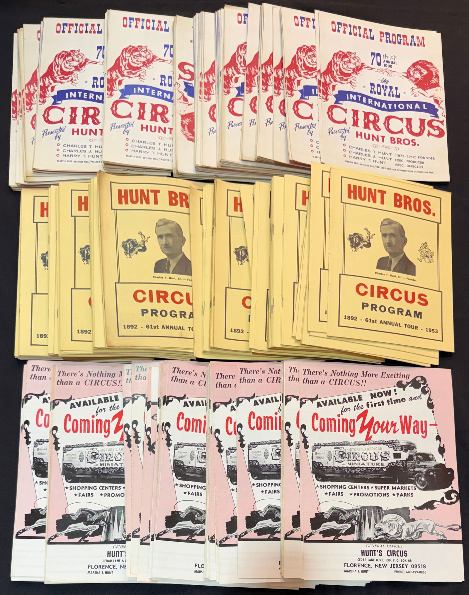 1950'S HUNT BROS. CIRCUS PROGRAMS: THE HUNT BROS. CIRCUS OPERATED FROM 1863-1969; 1975-77. EXCESS PROGRAM RUNS, 1950'S.