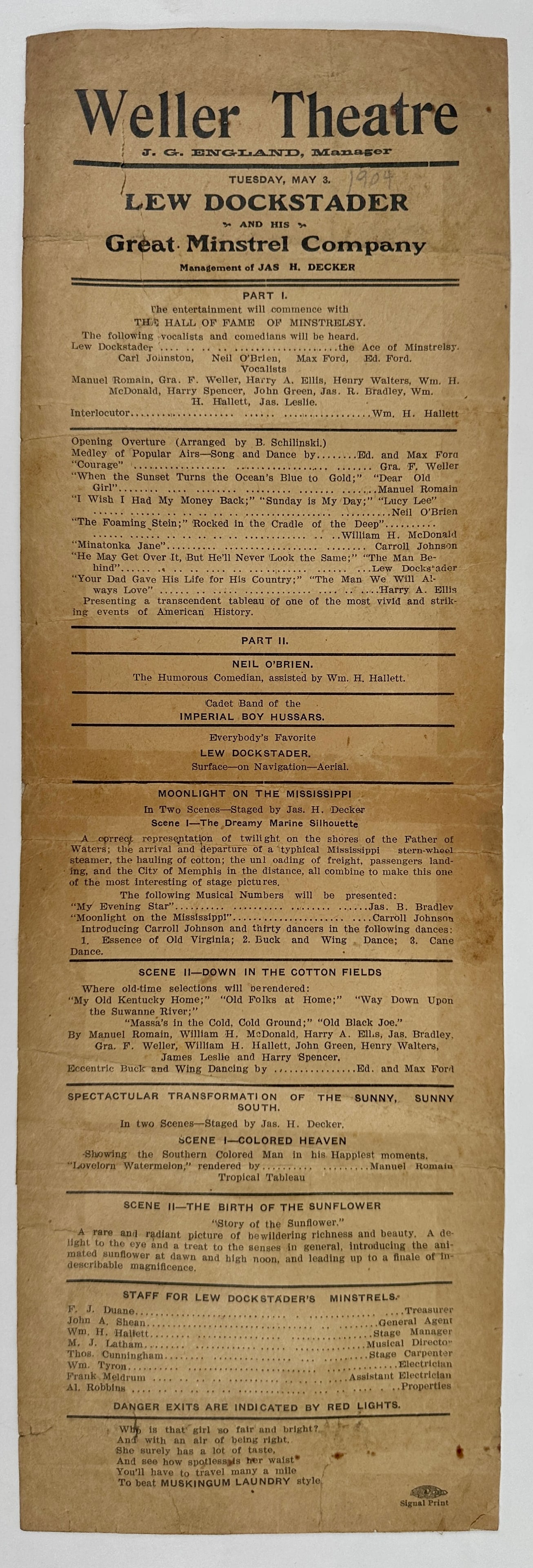 LEW DOCKSTADER - GREAT MINSTREL COMPANY BROADSIDE (1 of 1)