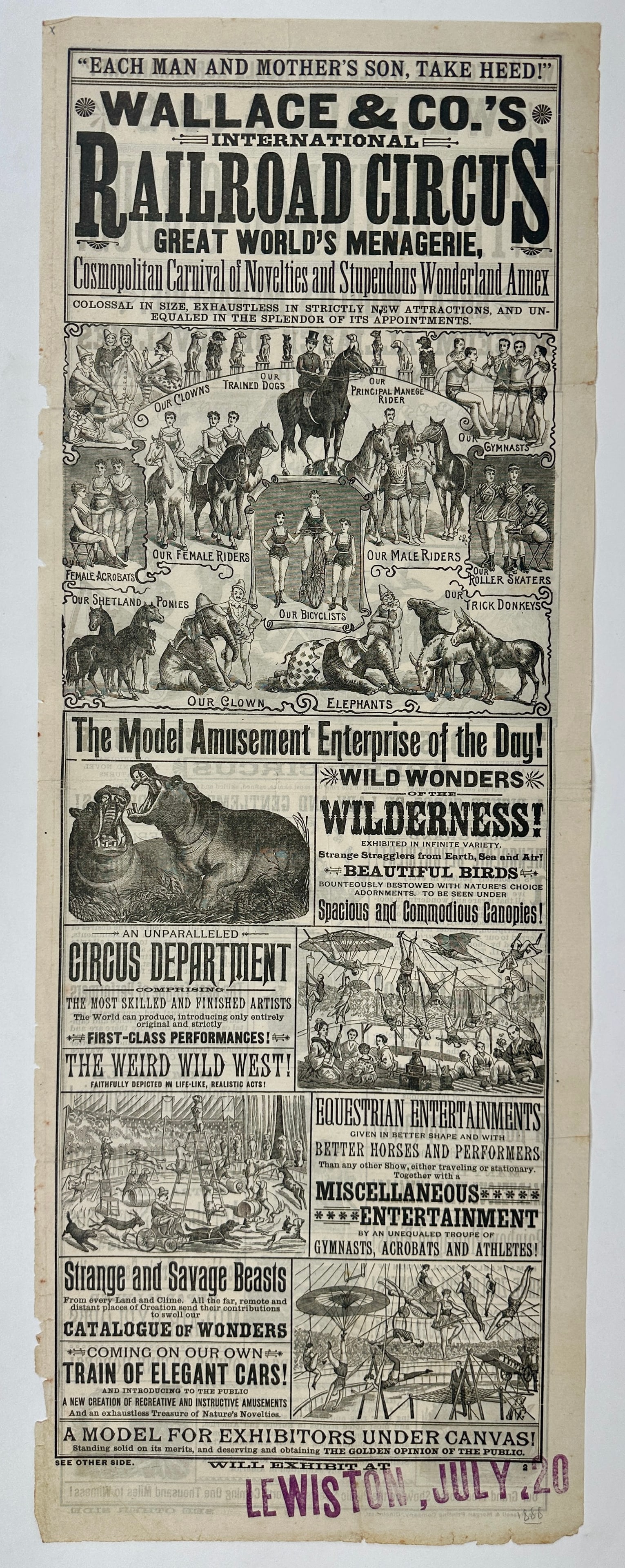 WALLACE & CO. RAILROAD CIRCUS BROADSIDE (1 of 2)
