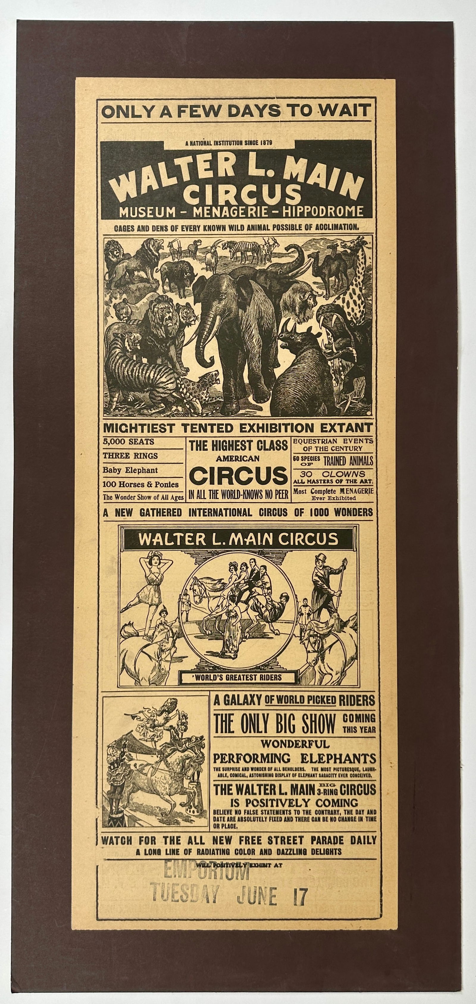 WALTER L. MAIN CIRCUS BROADSIDE (1 of 2)