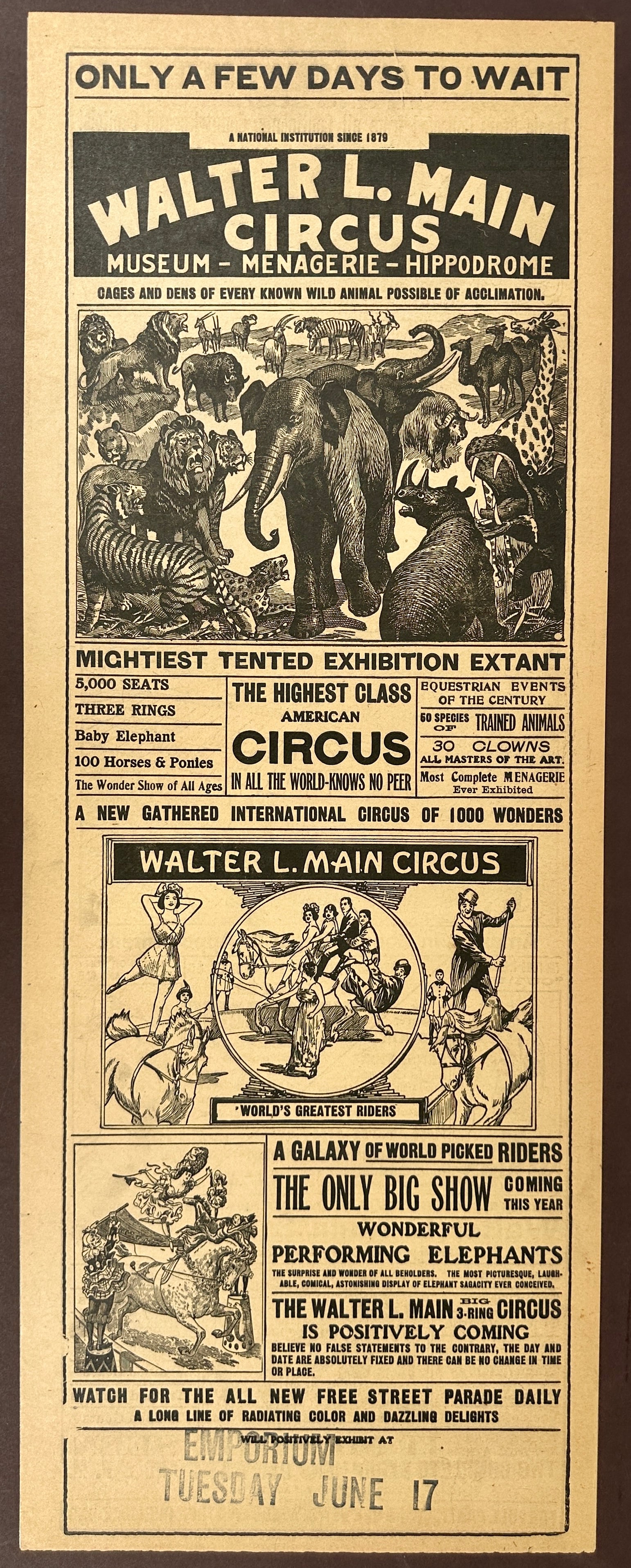 WALTER L. MAIN CIRCUS BROADSIDE - 2