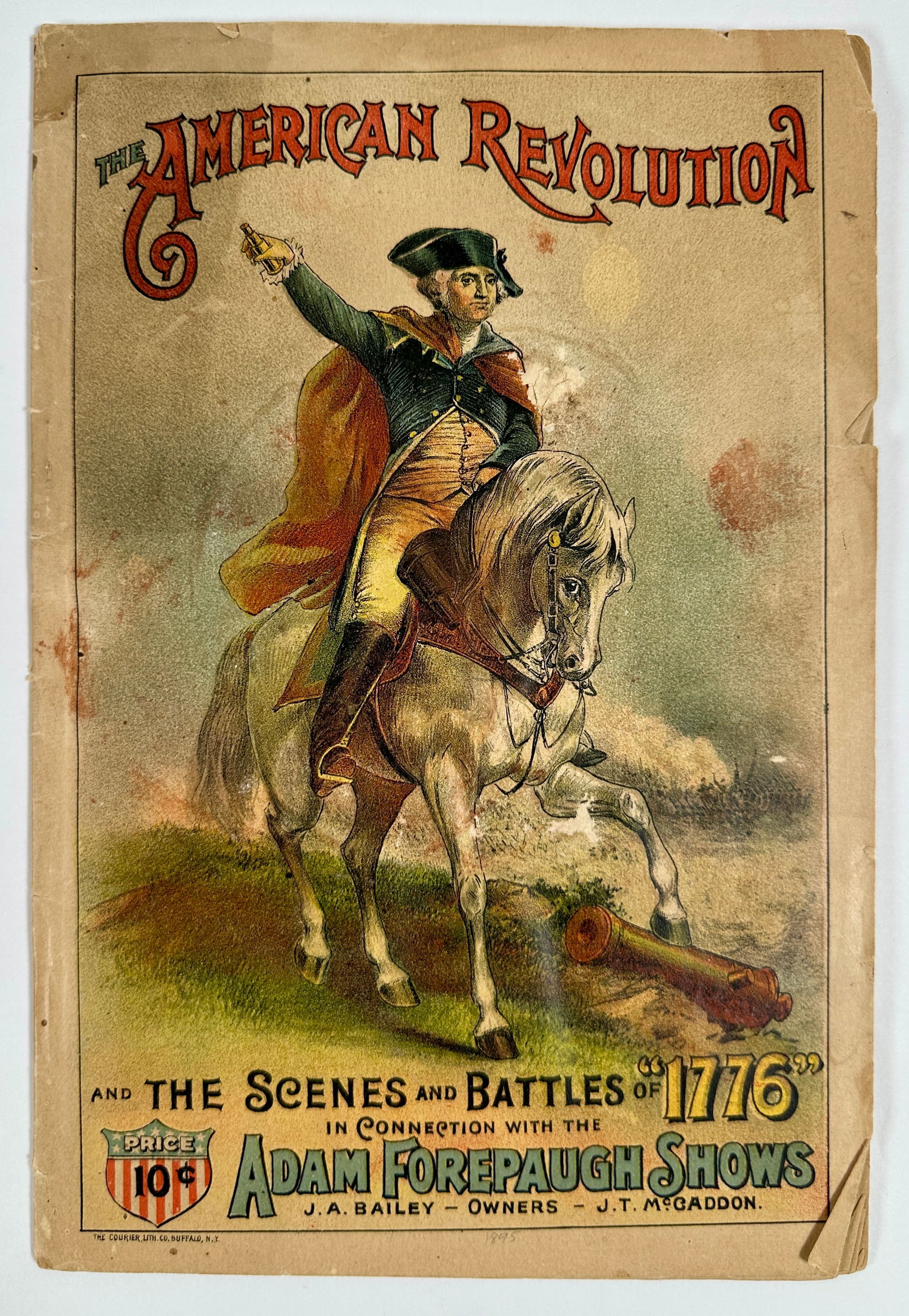 ADAM FOREPAUGH SHOWS - THE AMERICAN REVOLUTION: ADAM FOREPAUGH SHOWS BOOKLET - THE AMERICAN REVOLUTION AND THE SCENES AND BATTLES OF 1776. TONING, STAINING, COMPLETE. 6"X9"