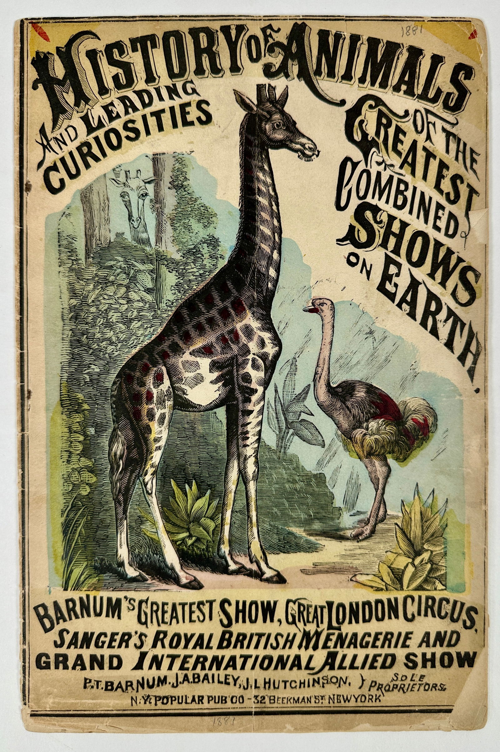 BARNUM - SANGER'S GREAT LONDON HISTORY OF ANIMALS: HISTORY OF ANIMALS AND LEADING CURIOSITIES OF THE GREATEST COMBINED SHOWS ON EARTH. BARNUM'S GREATEST SHOW, GREAT LONDON CIRCUS, SANGER'S ROYAL BRITISH MENAGERIE AND GRAND INTERNATIONAL ALLIED SHOW,