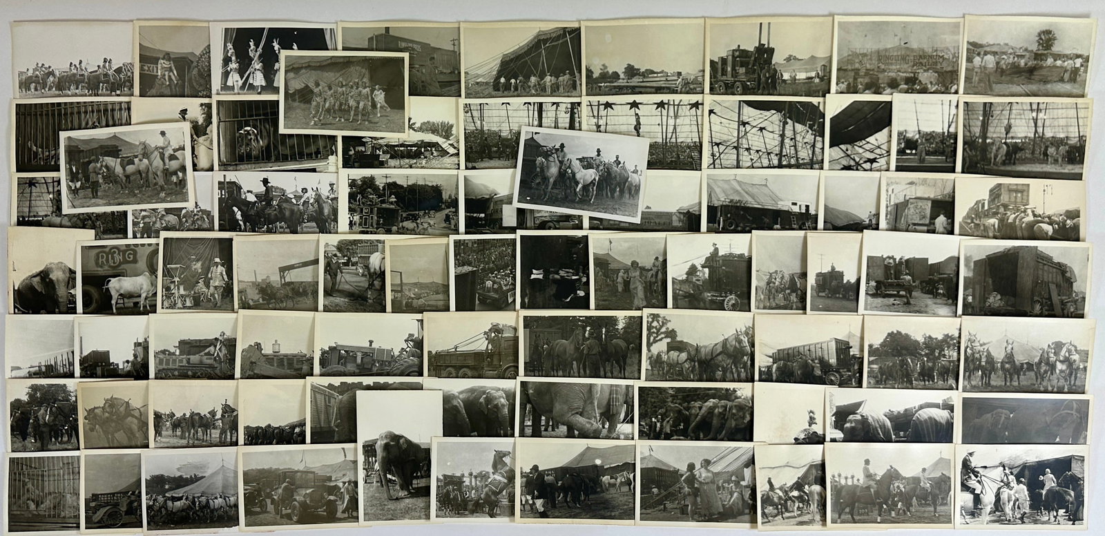 CIRCUS PHOTOGRAPH COLLECTION: SNAPSHOT SIZED PHOTOGRAPHS, GEORGE BRINTON BEAL ARCHIVE. RINGLING, COLE, CRISTIANI, KING. 1940'S-50'S, MOST ANNOTATED.