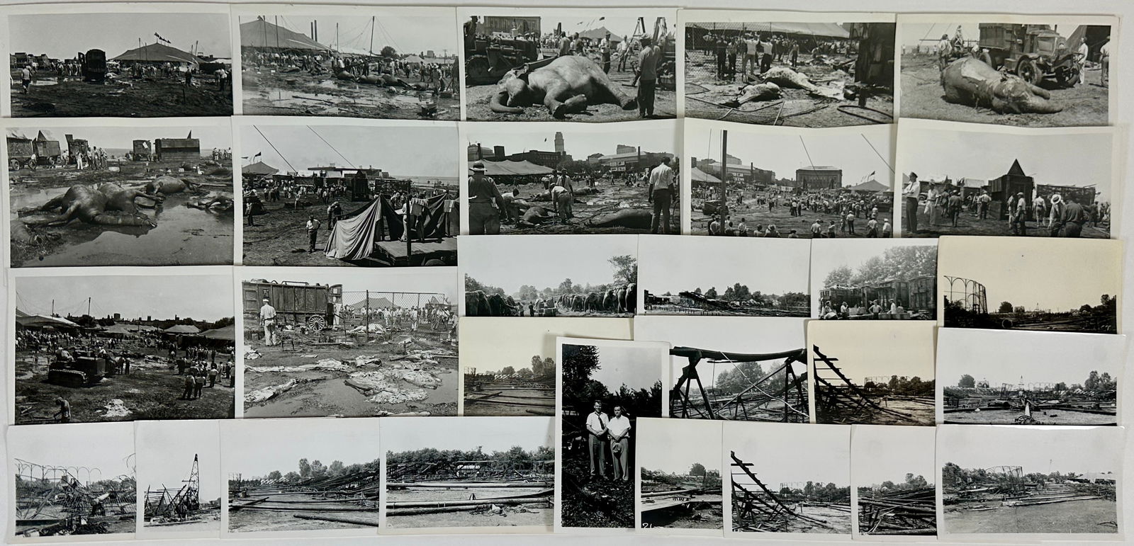 HARTFORD FIRE - RINGLING-BARNUM CIRCUS PHOTOGRAPHS: HARTFORD AND MENAGERIE FIRE SNAPSHOT PHOTOGRAPHS.