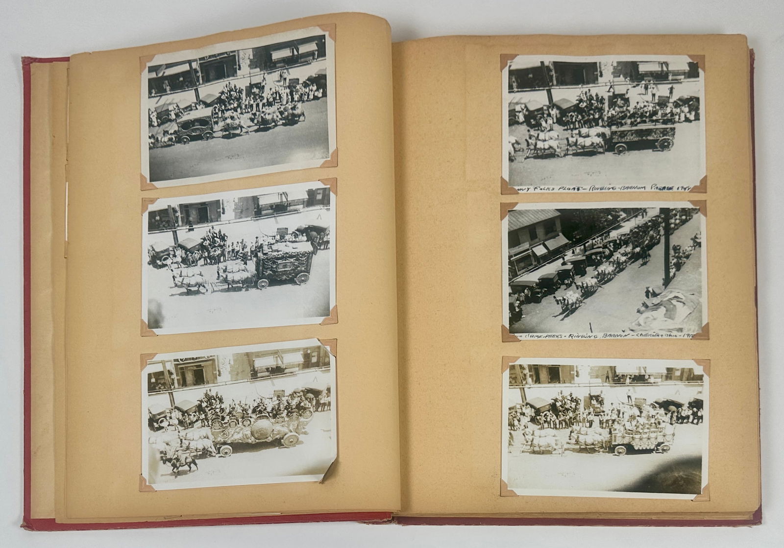 RINGLING BROS. BARNUM BAILEY CIRCUS SCRAPBOOK: VINTAGE PHOTOGRAPH SCRAPBOOK TITLED: RINGLING-BARNUM BOOK NO. 1. PRIMARILIY SNAPSHOT SIZED PHOTOGRAPHS FROM THE 1920'S-50'S OF THE RBBB CIRCUS. A TERRIFIC LOOK AT THE RINGLING SHOW INCLUDING