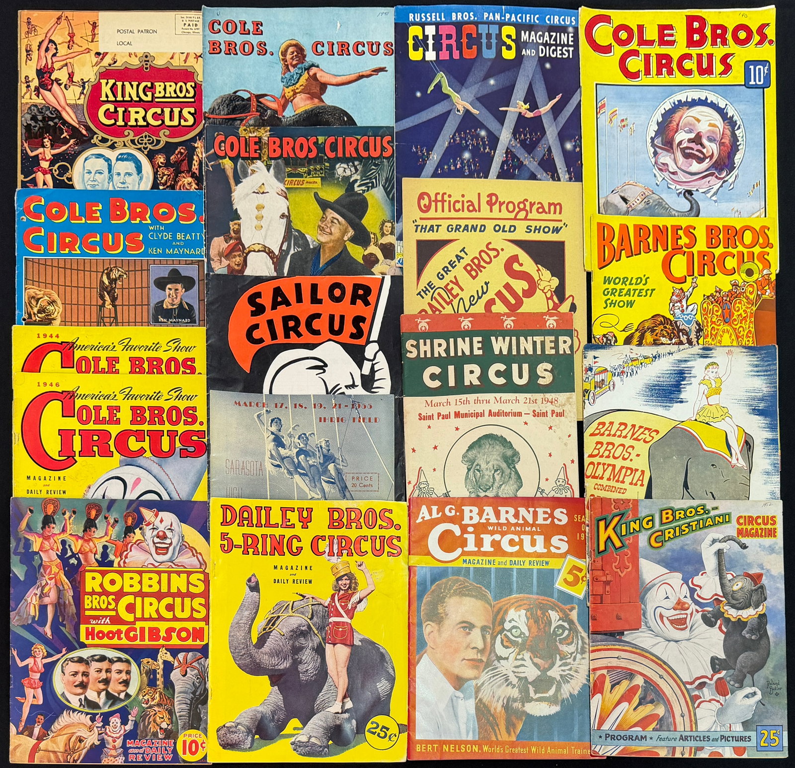 1930-50'S CIRCUS PROGRAMS: RUSSELL BROS., DAILEY, COLE BROS., WARD-BELL, ROBBINS AND OTHERS