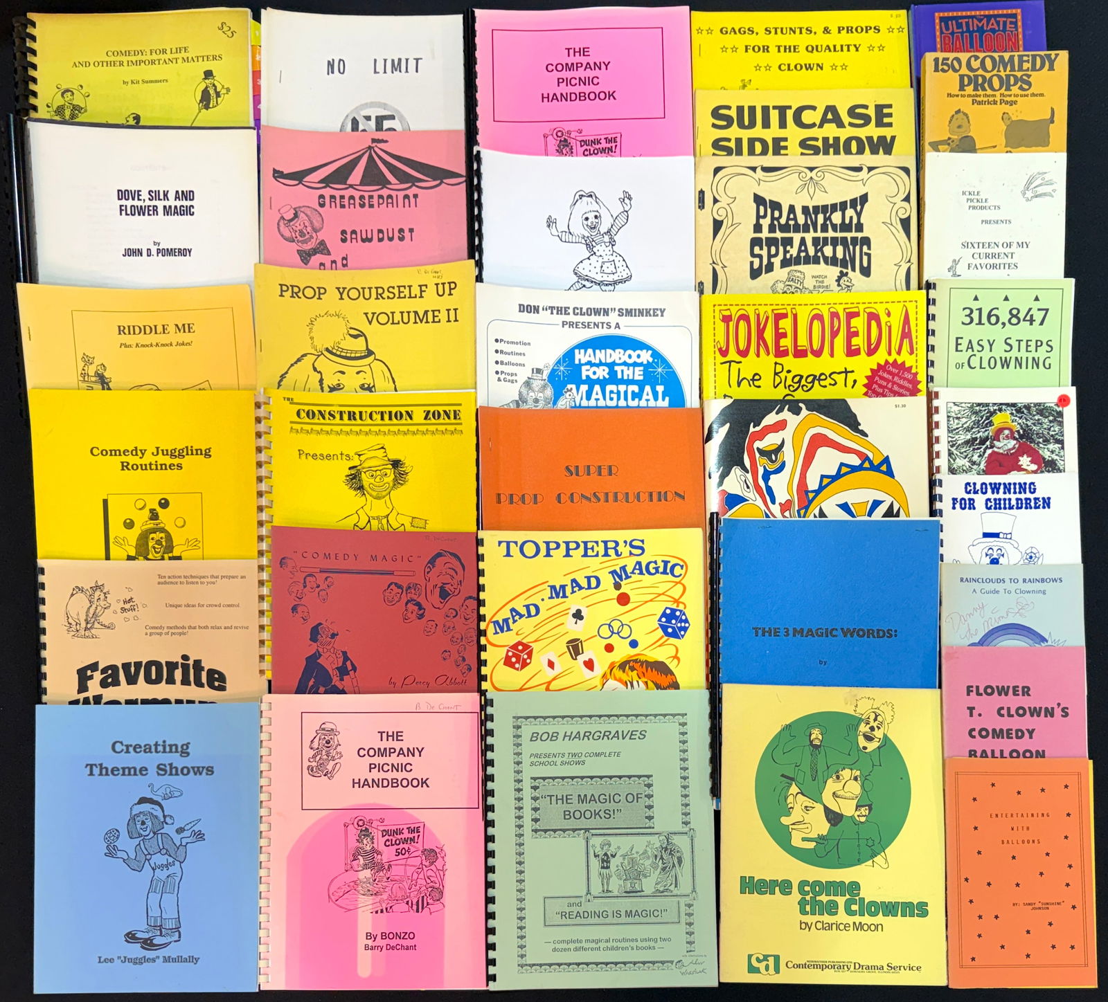 CLOWNS - BARRY DECHANT LIBRARY OF CLOWNING BOOKS: BARRY DECHANT (AMERICAN, 1937-2024) WAS A CLOWN, RINGMASTER AND EDUCATOR. EXTENSIVE LIBRARY OF CLOWN, MAGIC AND COMEDY BOOKS. HOW-TO FOR CLOWNING.