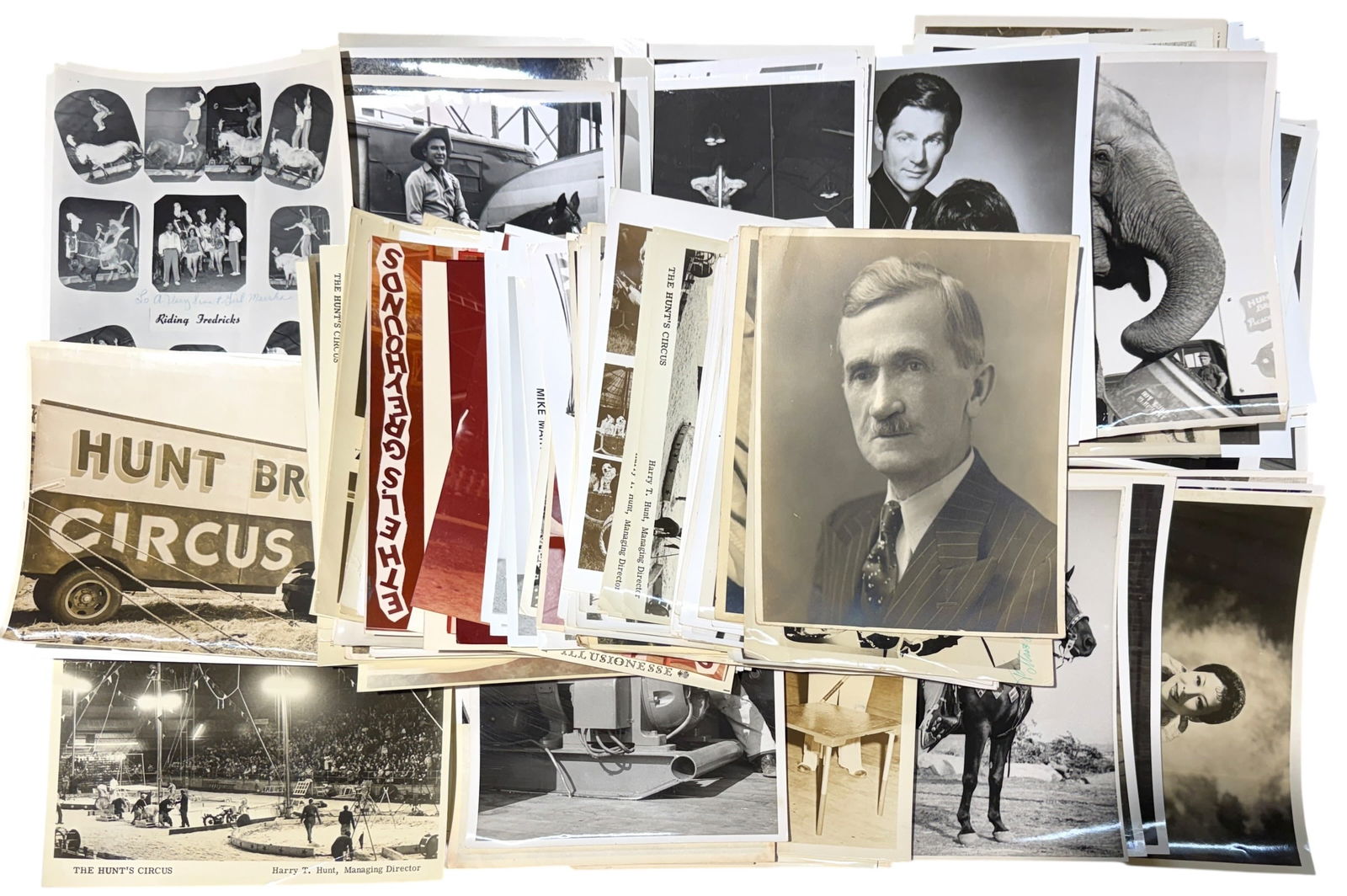 HUNT BROS. CIRCUS PHOTOGRAPH ARCHIVE: THE HUNT BROS. CIRCUS WAS ONE OF AMERICA'S OLDEST RUNNING CIRCUSES BEGINNING IN 1892. ARCHIVE OF 8"X10" PHOTOGRAPHS CONCERNING THE HUNT BROS. CIRCUS, 1930'S-1970'S