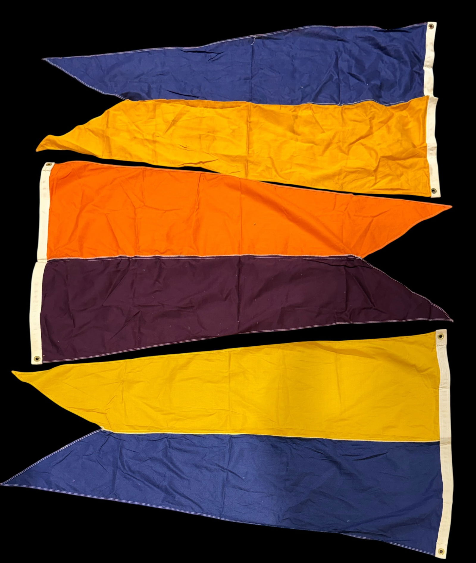 HUNT BROS. CIRCUS TENT FLAGS: THE HUNT BROS. CIRCUS WAS ONE OF AMERICA'S OLDEST RUNNING CIRCUSES BEGINNING IN 1892. TENT FLAGS LIKEY FROM THE 1970'S BICENTENNIAL RELAUNCH OF THE HUNT SUPER CIRCUS. EACH LENGTH APPROX. 60"L