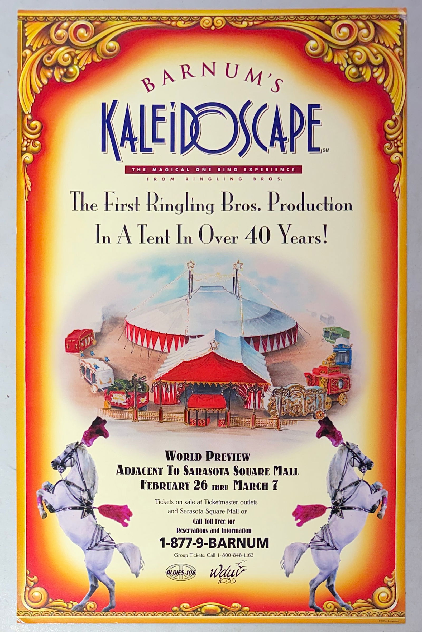 BARNUM'S KALEIDOSCAPE WINDOW CARD POSTERS: 20+ CARD STOCK WINDOW POSTERS FOR THE SHORT LIVED RINGLING PRODUCTION, FIRST TENT SHOW IN FORTY YEARS, C.1999