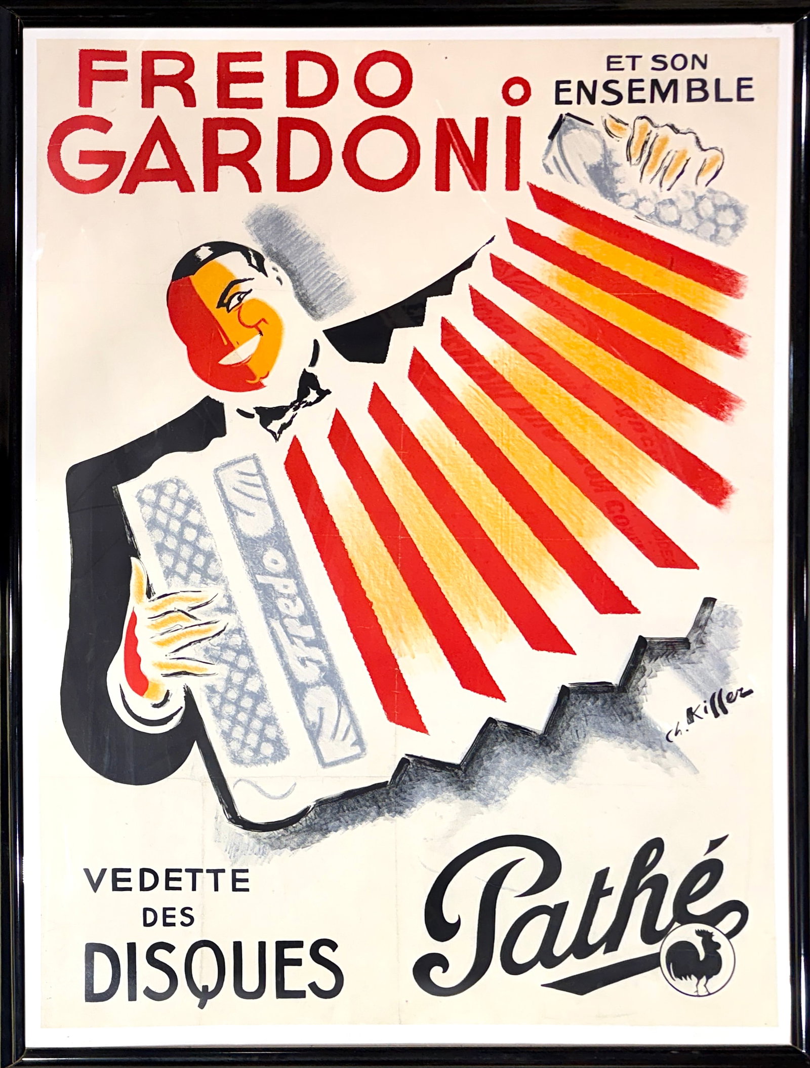 FREDO GARDONI ET SON ENSEMBLE POSTER: LITHOGRAPH POSTER FOR FREDO GARDONI AND HIS ENSEMBLE DESIGNED BY CHALES KIFFER. PAYS A TRIBUTE TO THE GOLDEN AGE OF FRENCH MUSIC AND THE ACCORDIAN MUSIC OF GARDONI. THE CREATION OF THIS POSTER IN 1941