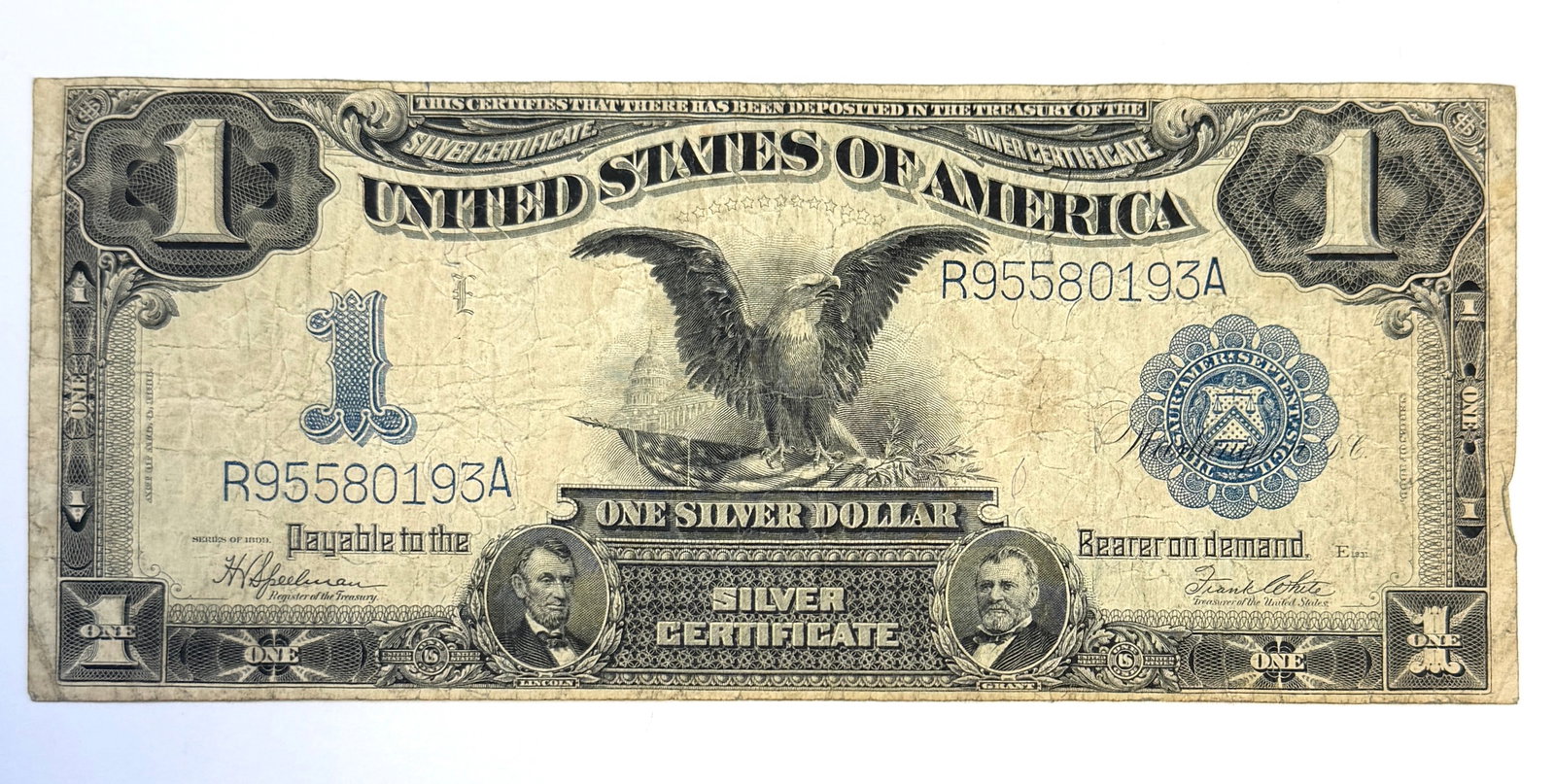 1899 U.S. $1 BLACK EAGLE CURRENCY NOTE: LARGE $1 BLACK EAGLE NOTE, CIRCULATED