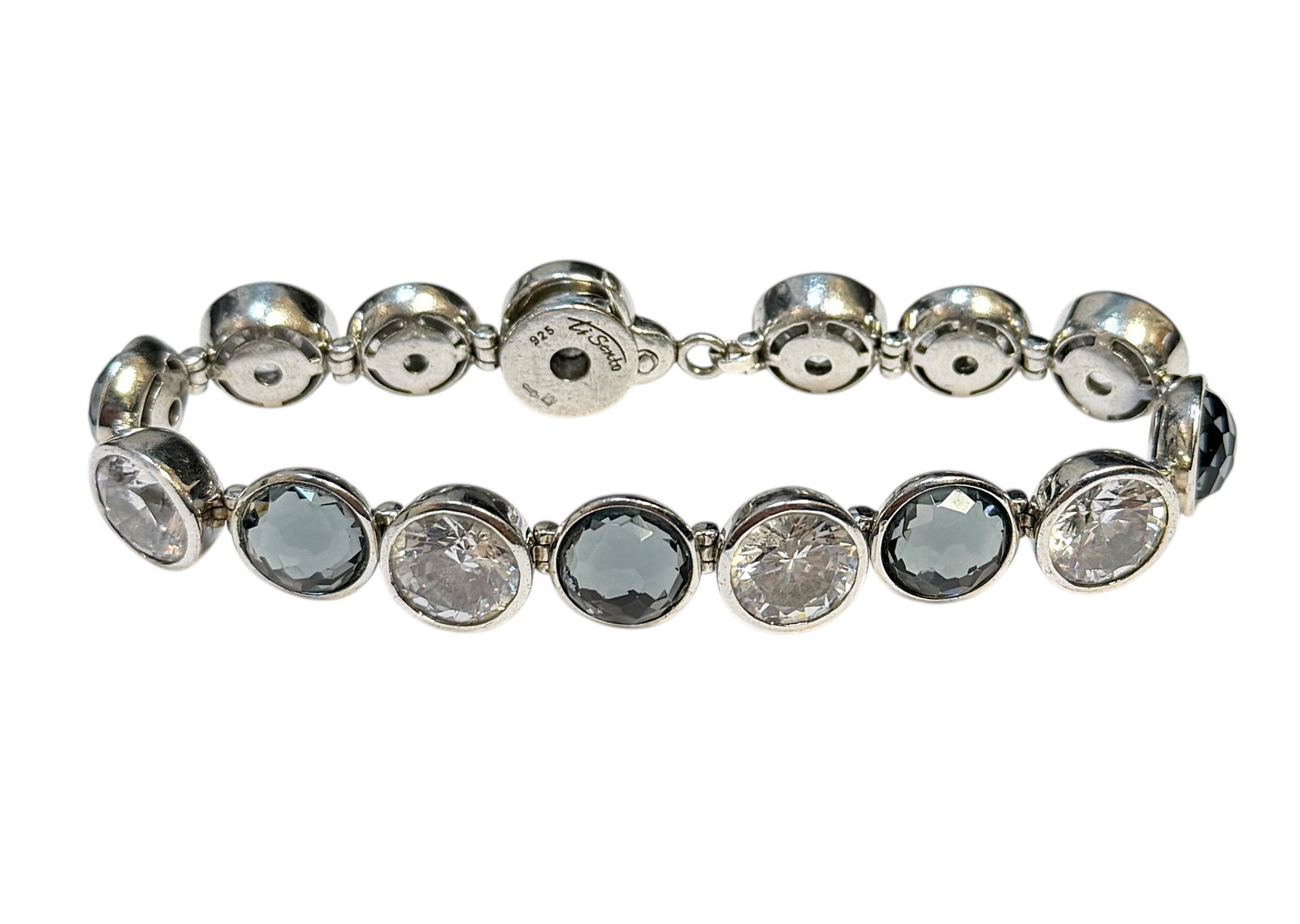 TI SENTO - MILANO STERLING SILVER BRACELET: STERLING SILVER, MARKED TI SENTO - ITALY, BRACELET WITH BRILLIANT AND SMOKY CZ STONES. 8". 44.3 GRAMS IN TOTAL WEIGHT