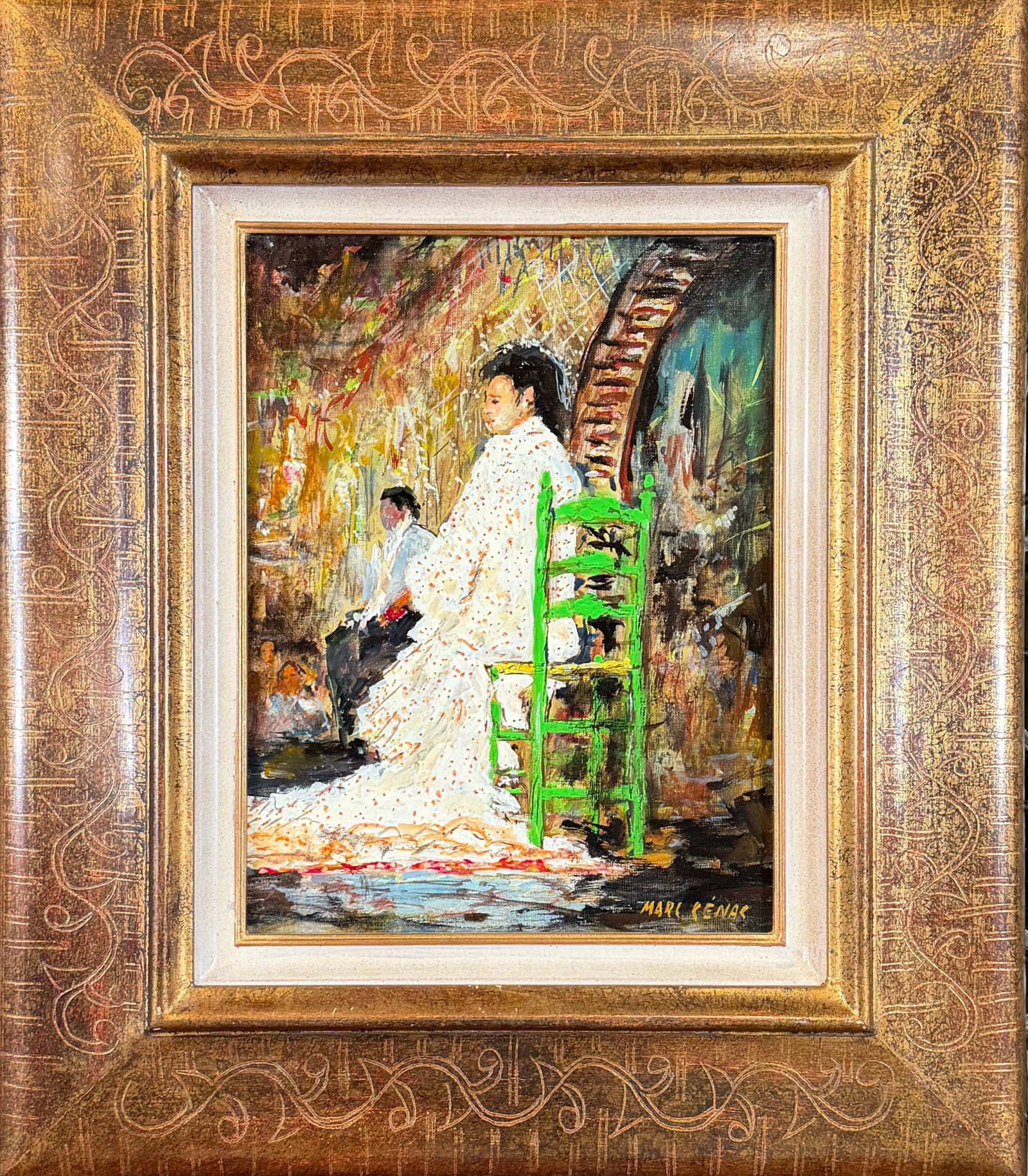 MARC CENAC PAINTING: MARC CENAC (FRENCH, 1920-2004) DANCER IN THE CHAIR OIL ON CANVAS PAINTING. SIGNED. FRAMED, 23"X20"