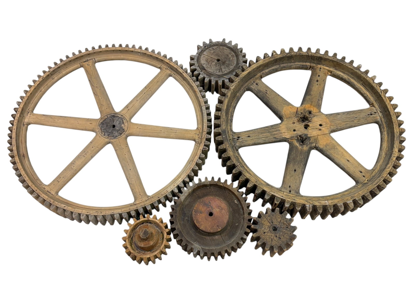 LARGE INDUSTRIAL WALL MOUNTED GEARS: LARGEST GEAR IS 36".