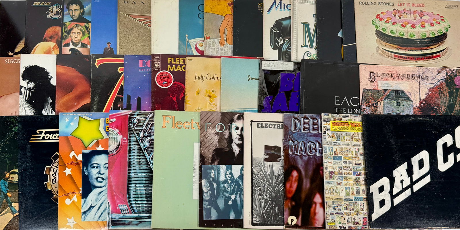 VINTAGE ROCK LP VINYL RECORD ALBUMS: 30+ ROCK ALBUMS FROM THE 1970'S AND 1980'S. FEW WITH PERSONAL PROPERTY LABELS ON FACE OF COVER. INCLUDING: PINK FLOYD, FLEETWOOD MAC, MARSHALL TUCKER BAND, CAT STEVENS, SPRINSTEEN, TOWNSHEND/LANE, FOR