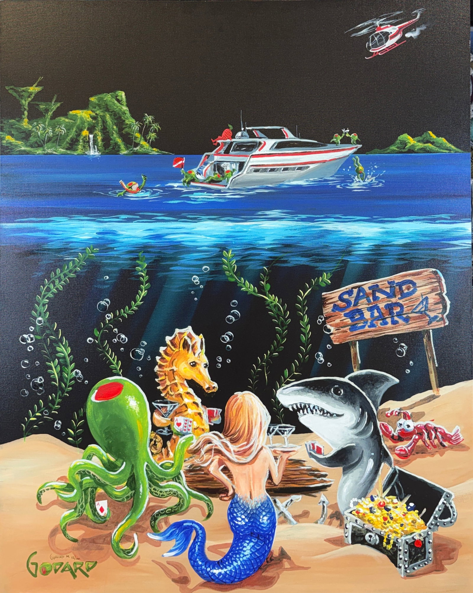 MICHAEL GODARD - SAND BAR 1: MICHAEL GODARD (AMERICAN, B.1958) HAND EMBELLISHED GICLEE ON CANVAS. M NUMBERED, SIGNED. GALLERY WRAPPED. WITH CERTIFICATE. 53"X42"