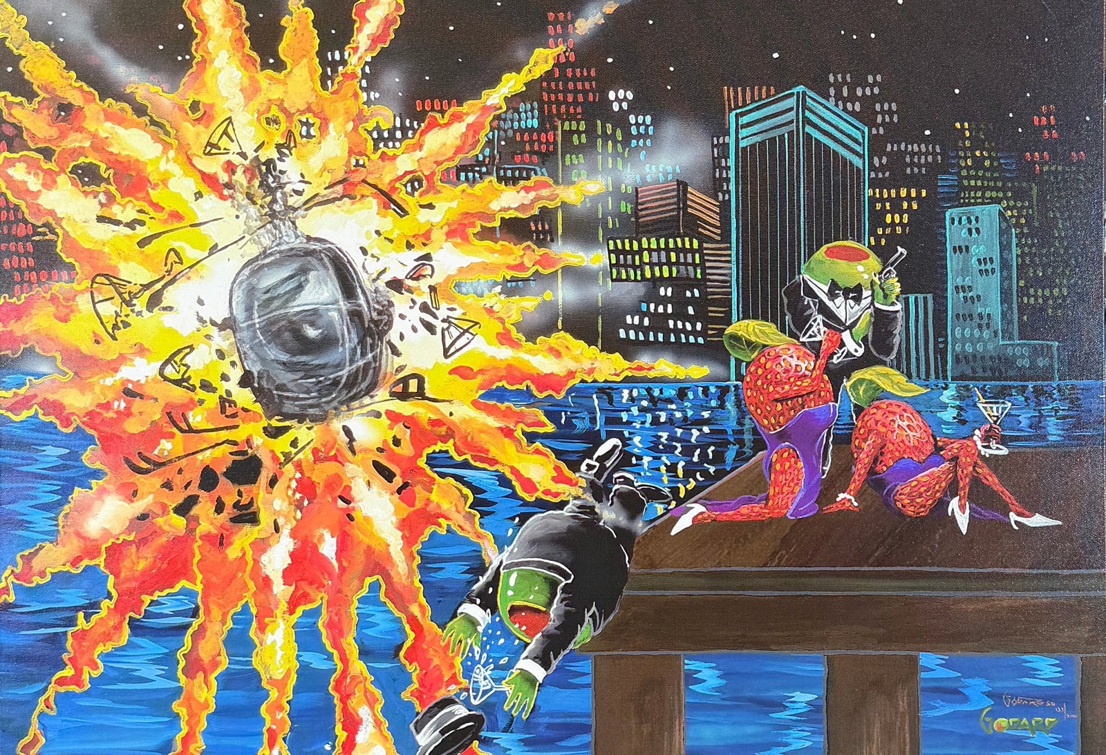 MICHAEL GODARD - SHAKEN BUT NOT STIRRED: MICHAEL GODARD (AMERICAN, B.1958) HAND EMBELLISHED GICLEE ON CANVAS. SIGNED. 137/500. GALLERY WRAPPED. NO CERTIFICATE. 25"X35"