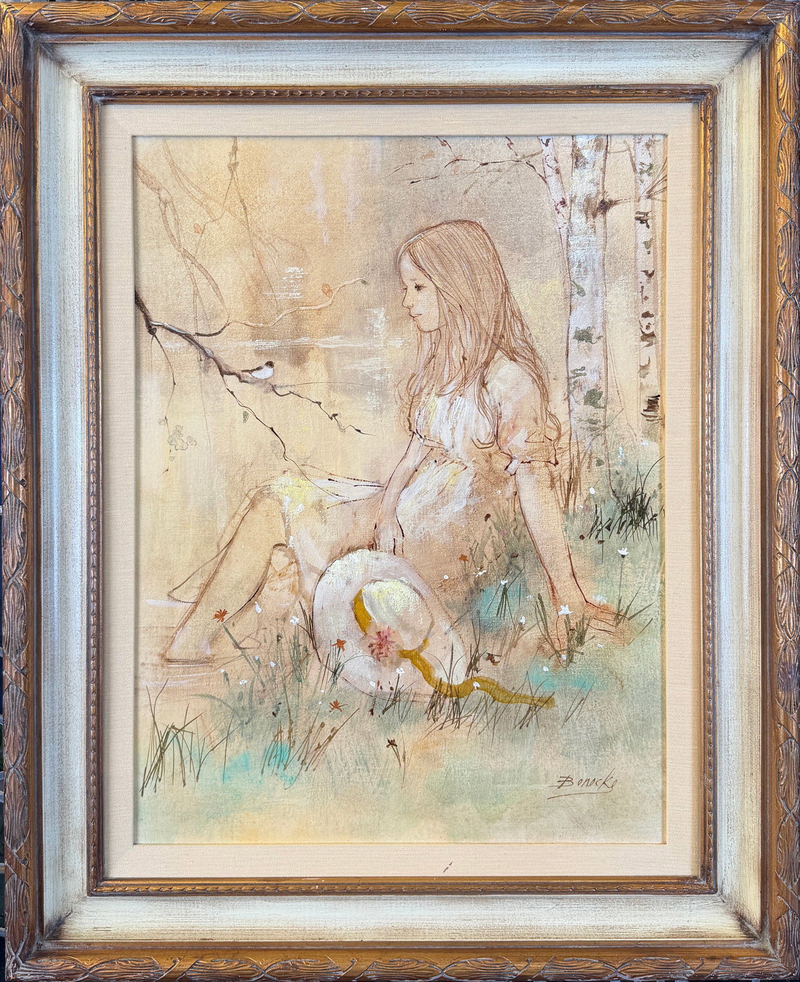 WILLIAM BENECKE - THE GIRL: WILLIAM BENECKE (AMERICAN, B.1934) OIL ON CANVAS PAINTING, LABEL ON VERSO. FRAMED, 26"X32"