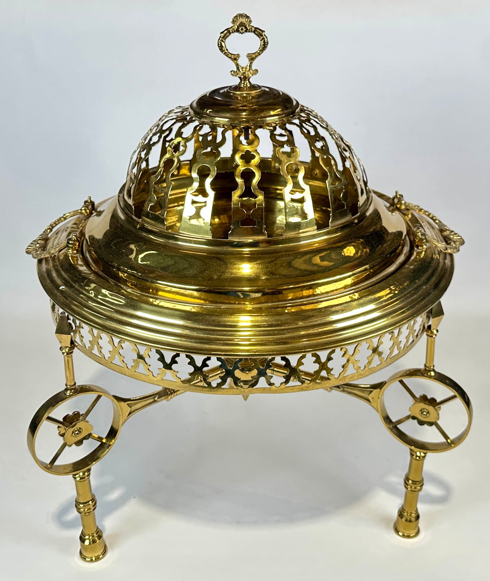 MOORISH BRAZIER BUFFET SERVER: BRASS, 16.5"X16.5"X 21"H