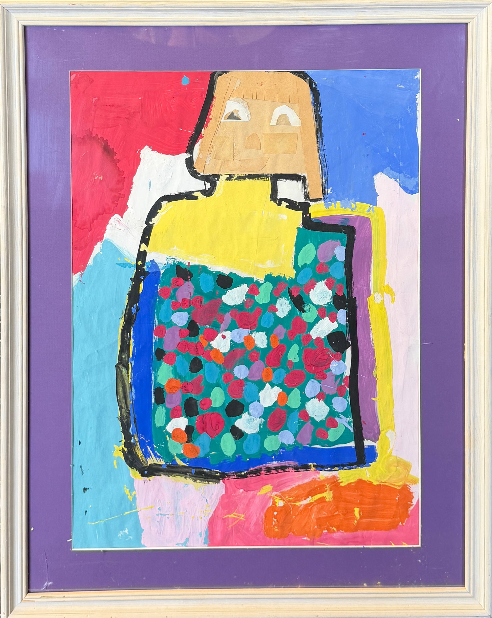 FOLK ART MIXED MEDIA PAINTING: MIXED MEDIA, UNSIGNED, FRAMED. 24"X30"