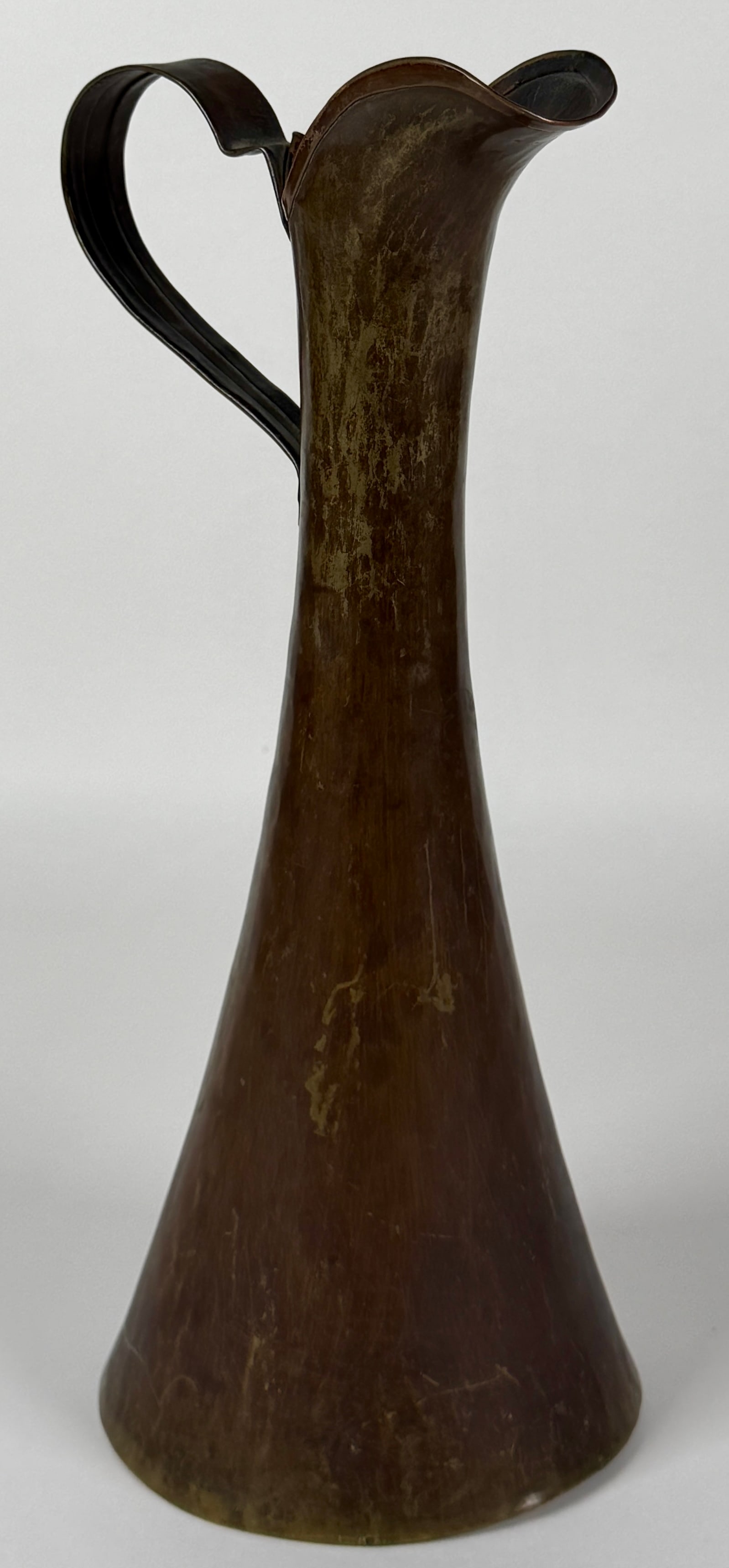 RUSSIAN HAND-HAMMERED PITCHER: HALLMARKED BUT ILLEGIBLE. HAND-HAMMERED. 11.5"