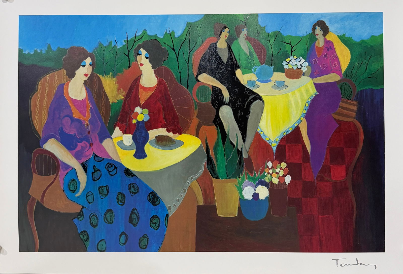 ITZCHAK TARKAY - MORNING SOCIAL: SERIOLITHOGRAPH ON PAPER, SIGNED IN THE PLATE. PARK WEST GALLERY APPRAISAL OF $605. UNMOUNTED WITH CERTIFICATE. 15.75"X24"