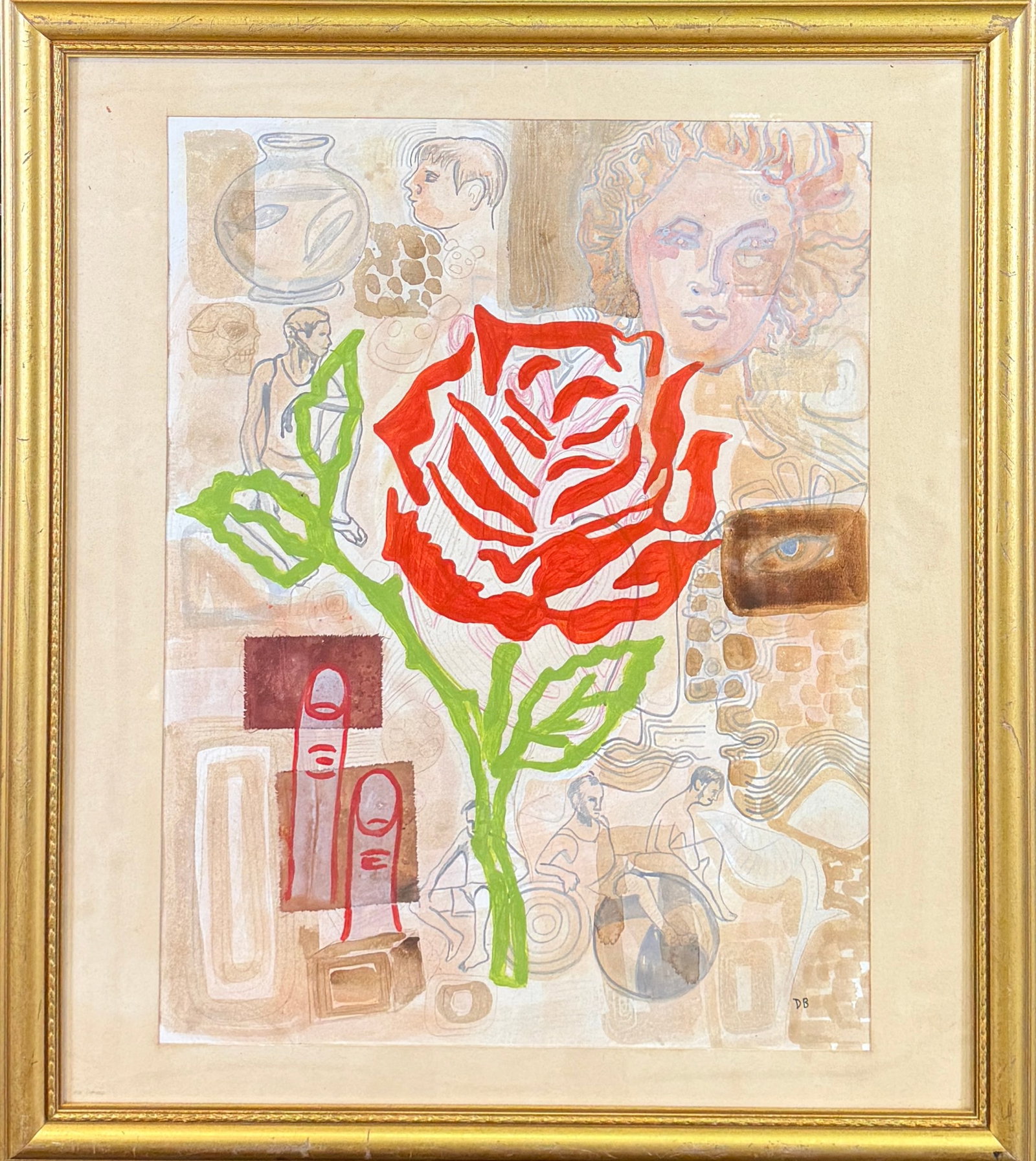 AFTER DAVID BAECHLER PAINTING: TRIBUTE PAINTING IN THE STYLE OF DAVID BAECHLER. WATERCOLOR ON PAPER. SIGNED, D.B., FRAMED, 28"X32"