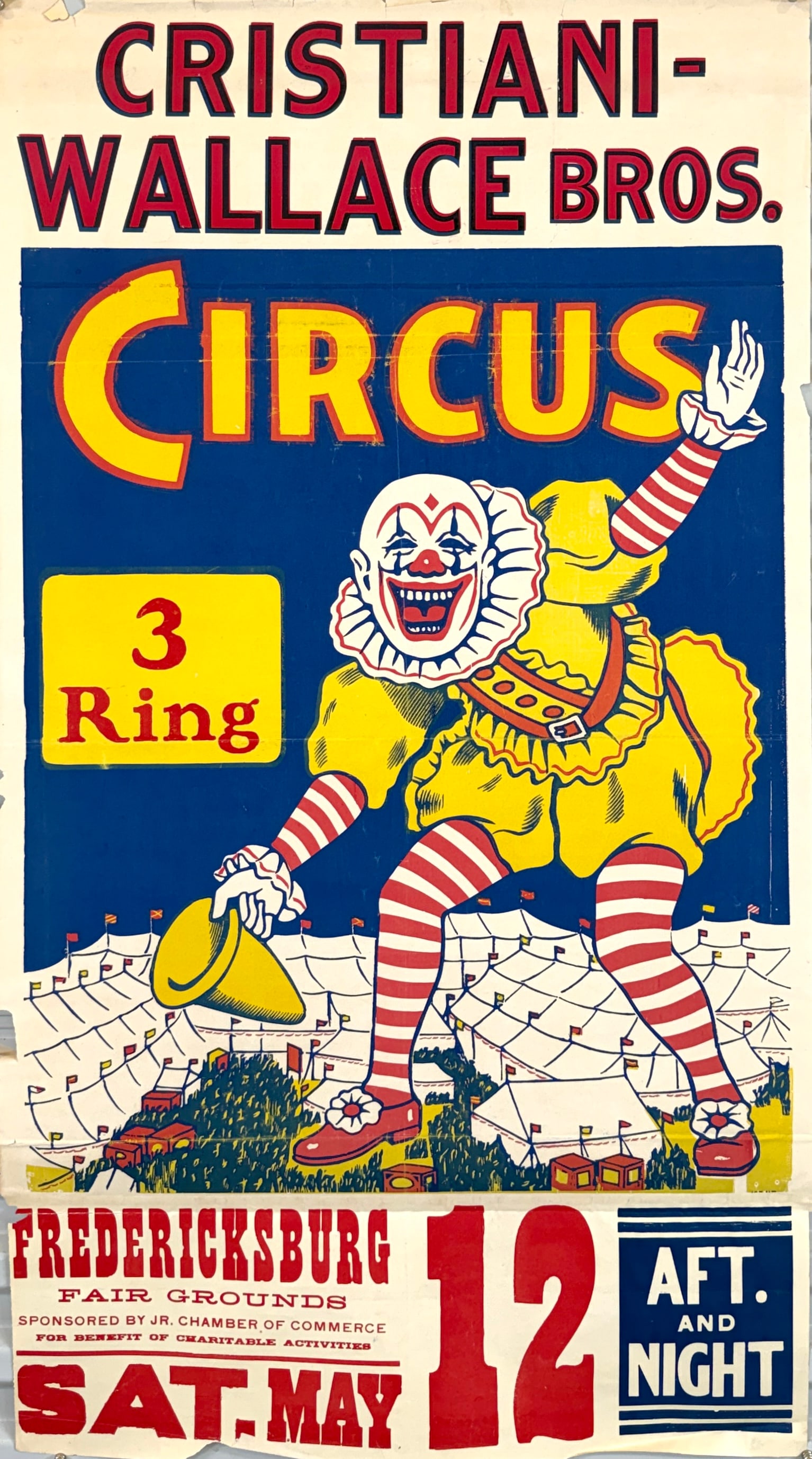 Cristiani-Wallace Bros. Circus Poster: Original, authentic circus poster. One sheet plus date tail, 1967. Unmounted, wear at margins, fold lines. Approx. 28"x42"