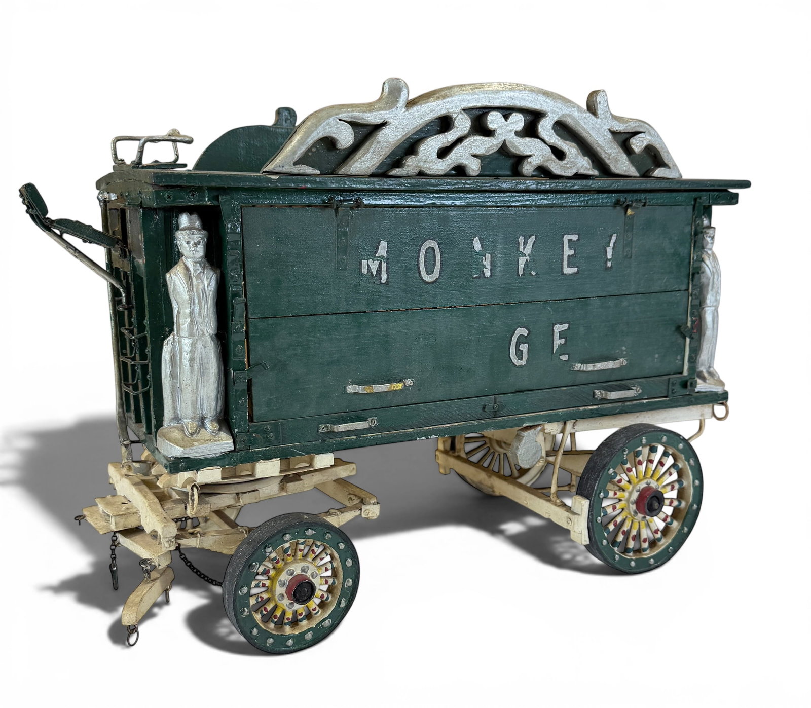 Folk Art Monkey Cage Wagon Model #65: Original, vintage scratch-built wagon #65. Unsigned. 18"x8"x12"