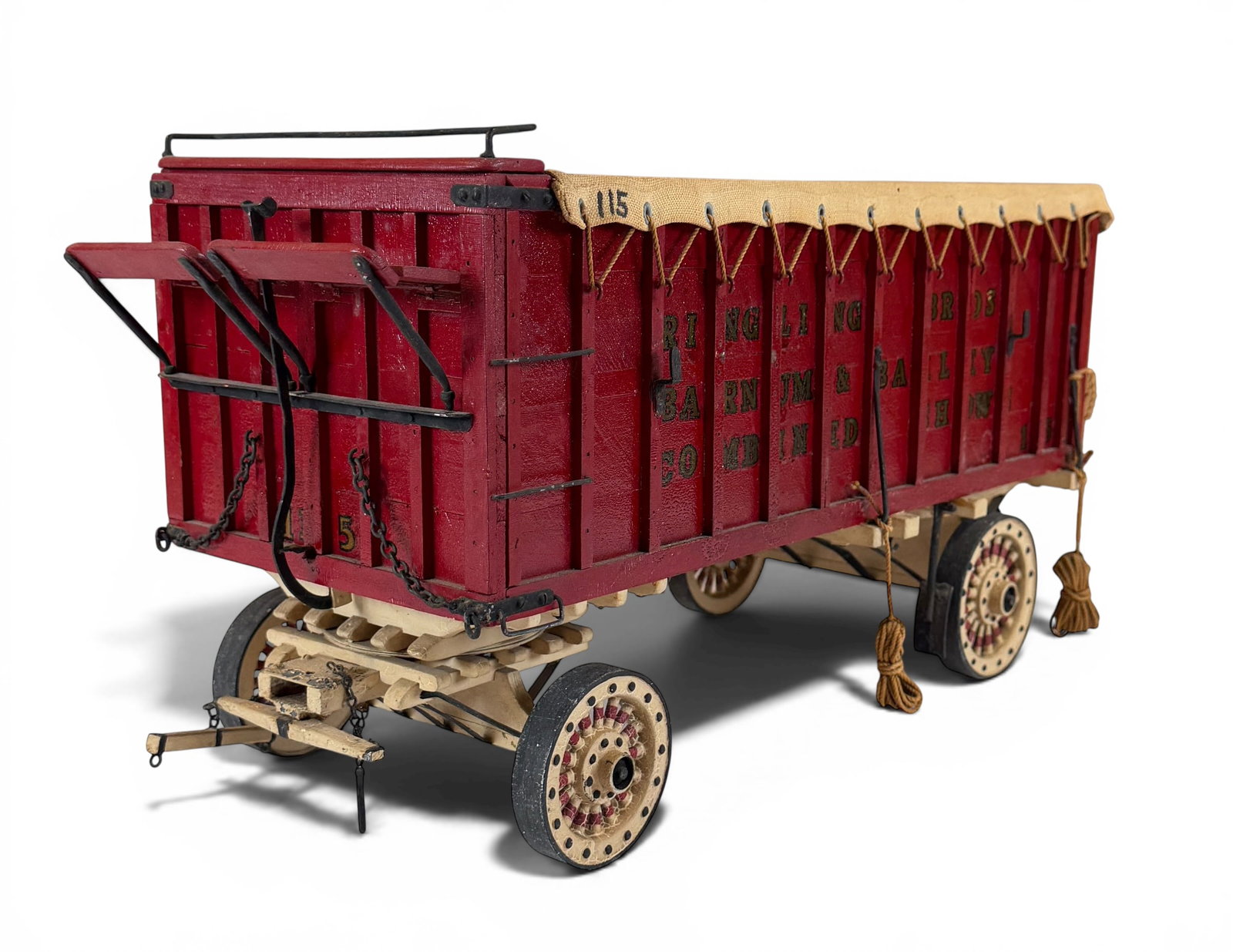 Folk Art Ringling Bros. Barnum Bailey Circus Wagon Model #116: Original, vintage scratch-built baggage wagon #115. Unsigned. 18"x8"x10"