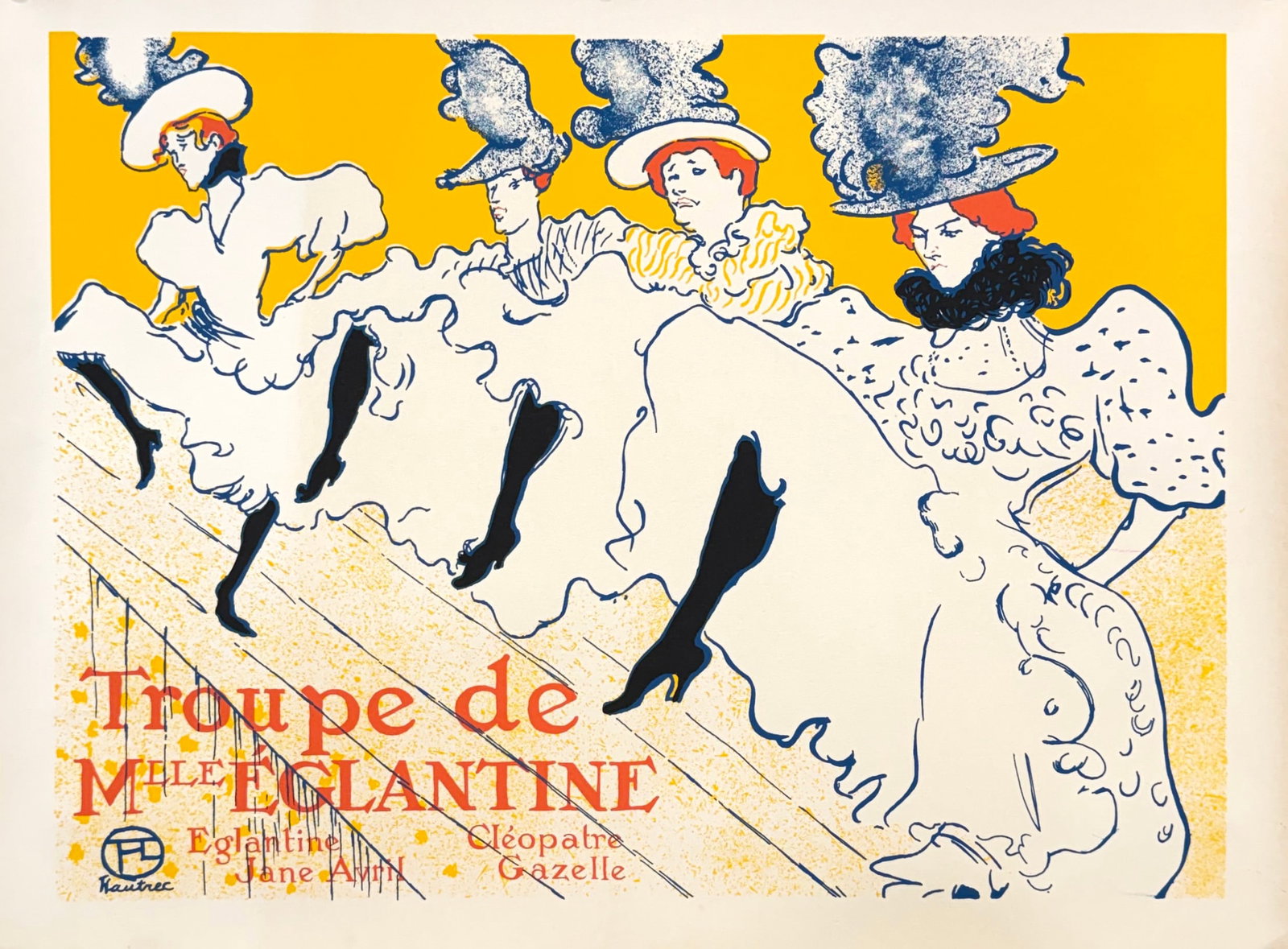LA TROUPE DE MADEMOISELLE EGLANTINE - LAUTREC: LE TROUPE DE MADEMOISELLE EGLANTINE BY HENRI DE TOULOUSE LAUTREC PRINT. UNMOUNTED. 20"X26"