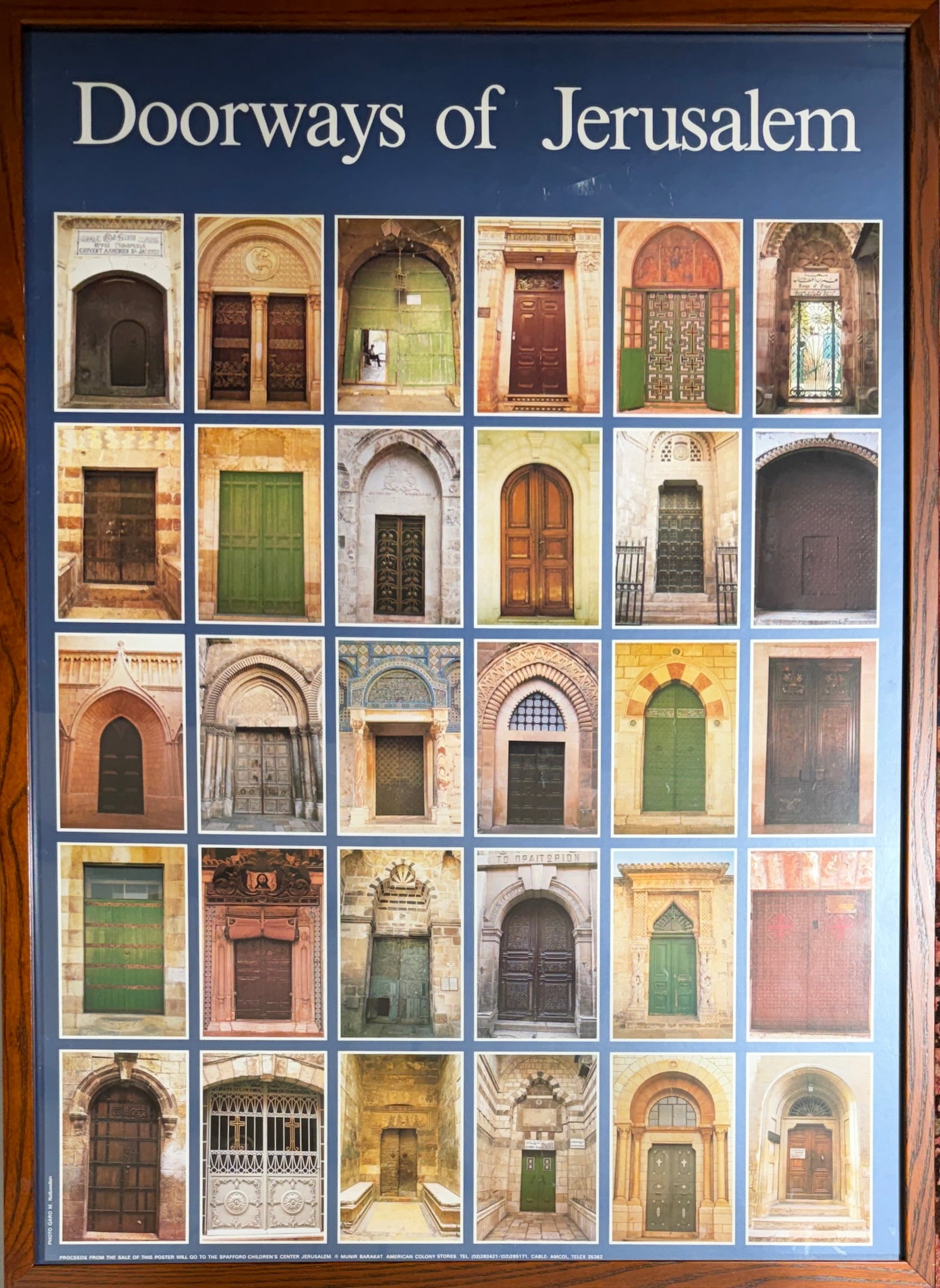 DOORWAYS OF JERUSALEM: DOORWAYS OF JERUSALEM - PHOTO BY GARO M. - NALBANDIAN. STAFFORD CHILDREN'S CENTER - JERUSALEM - MUNIR BARAKAT. FRAMED. CAN BE REMOVED FROM FRAME FOR SHIPMENT. 27"X37"