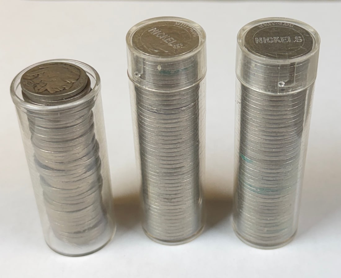THREE ROLLS OF U.S. BUFFALO NICKELS: MANY FULL DATES, VARIOUS.