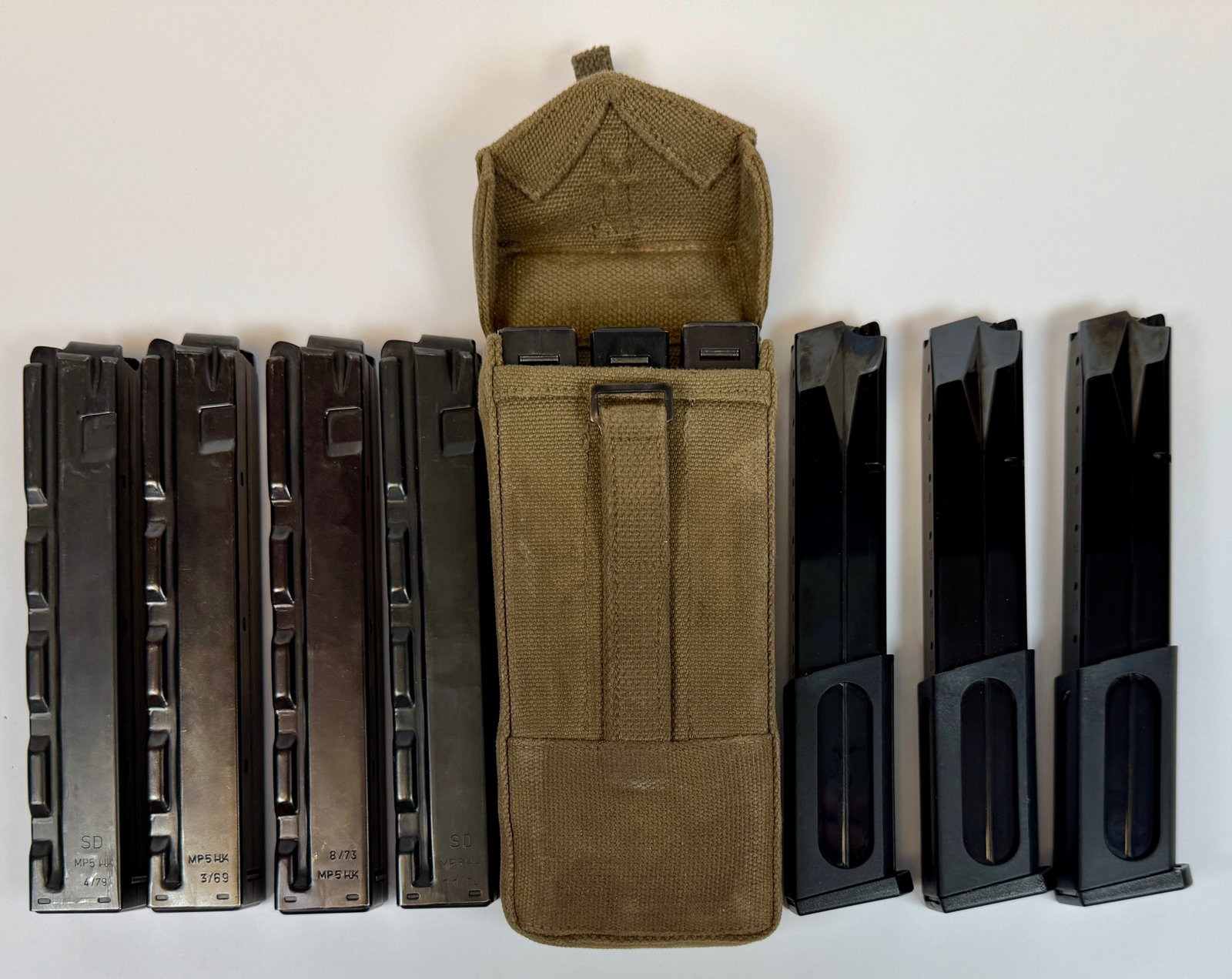 HIGH-CAPACITY MAGAZINES: PH CAL. 9 - PARA - ITALY (3), HK MP5 9MM (7). DOMESTIC ONLY, EXCLUDING CALIFORNIA