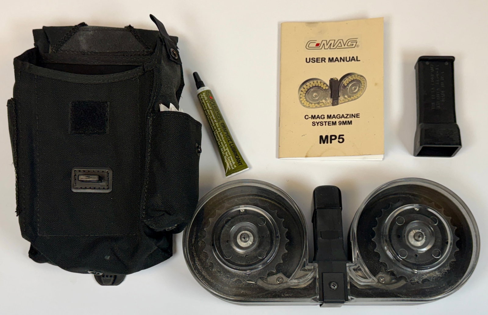 BETA C-MAG MP5 100 ROUND MAGAZINE: C-MAG MAGAZINE SYSTEM, 9MM. WITH MANUAL, POUCH. DOMESTIC ONLY, EXCLUDING CALIFORNIA