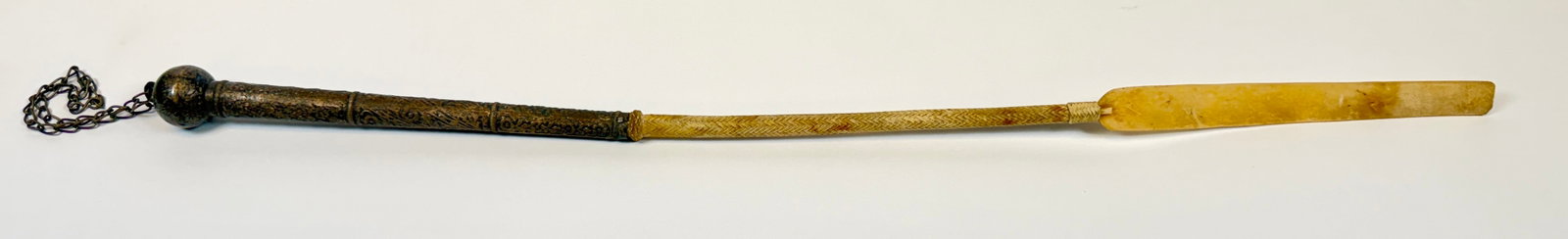 STERLING SILVER HANDLED RIDING CROP: 25" OVERALL