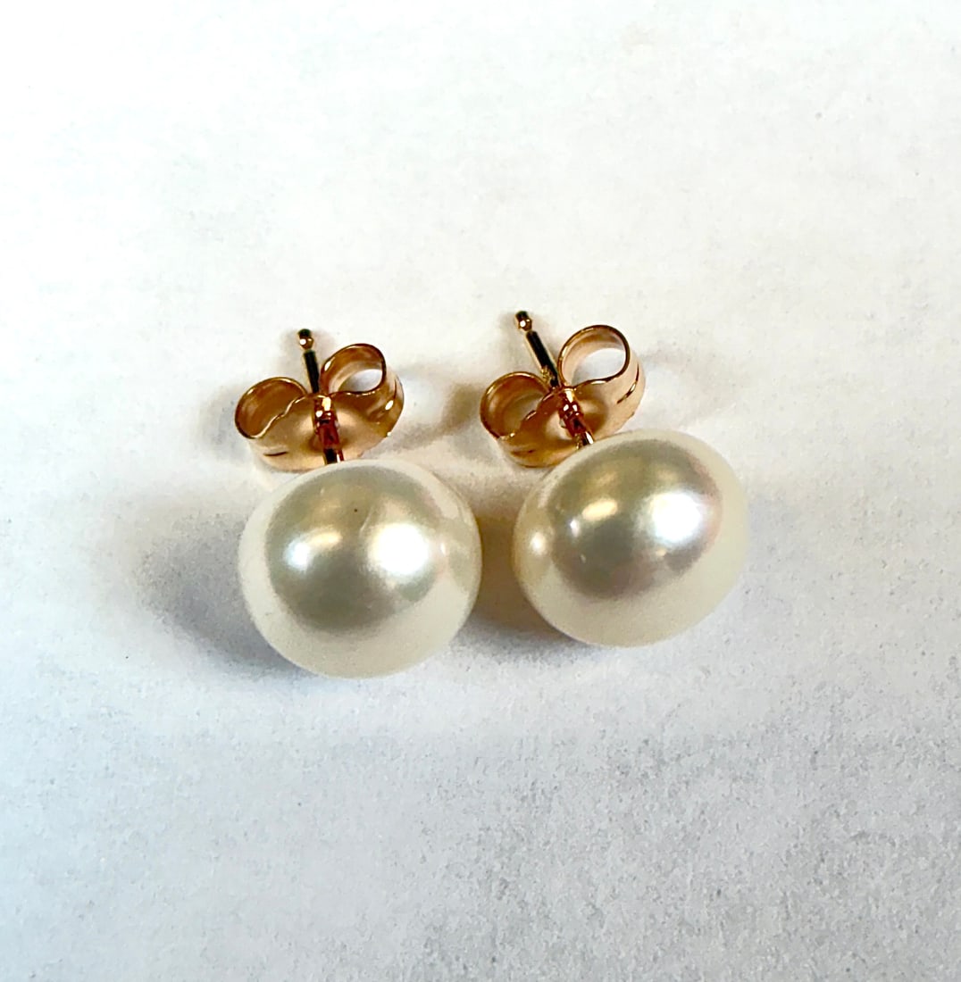 MANDARIN PEARL JEWELRY: MANDARIN CULTURED PEARLS, STUD EARRINGS WITH 14K POST/BACK.