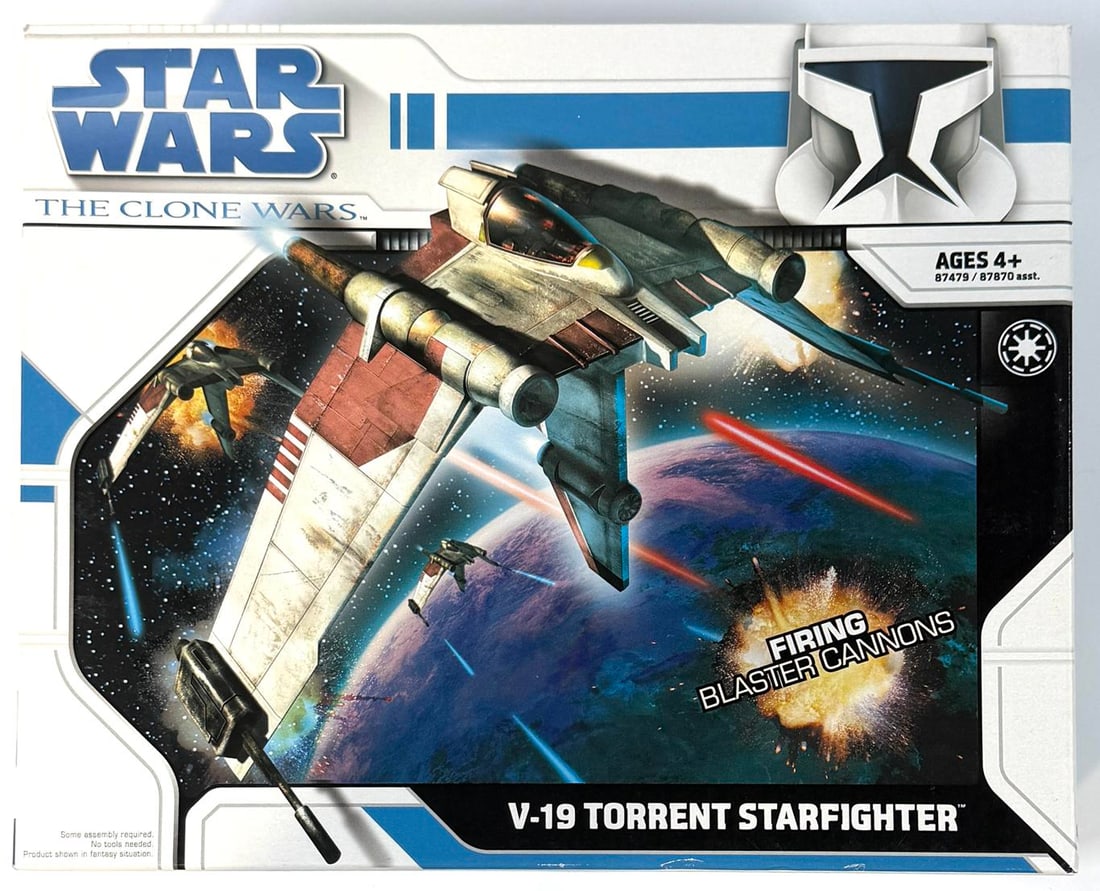 STAR WARS - HASBRO TOYS - V-19 TORRENT STARFIGHTER: 2008 HASBRO TOYS, STAR WARS- THE CLONE WARS. FIRING BLASTER CANNONS. NIB. CARTON IS 13"X11"X5"