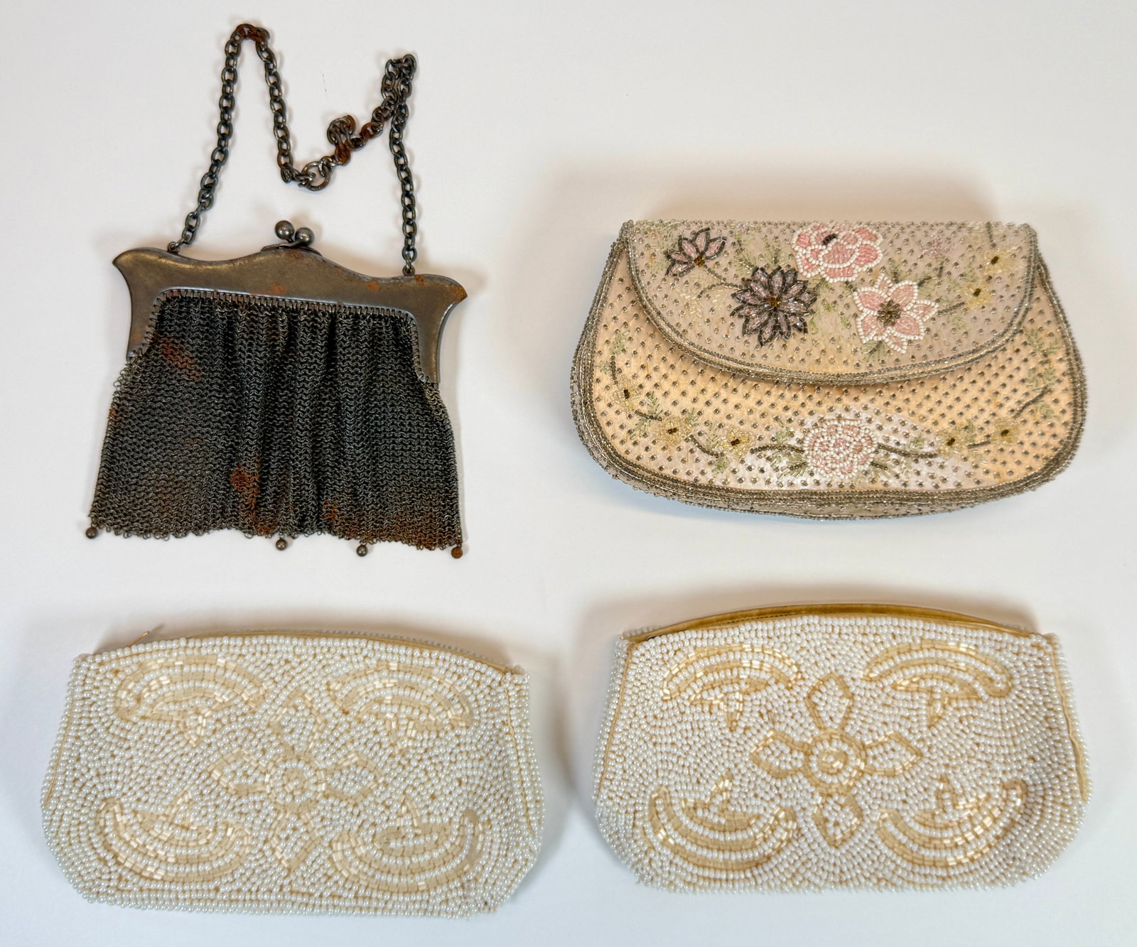 COLLECTION OF VINTAGE PURSES: BEADED BAGS INCLUDING THOSE BY DEBBIE, MESH EVENING BAG.