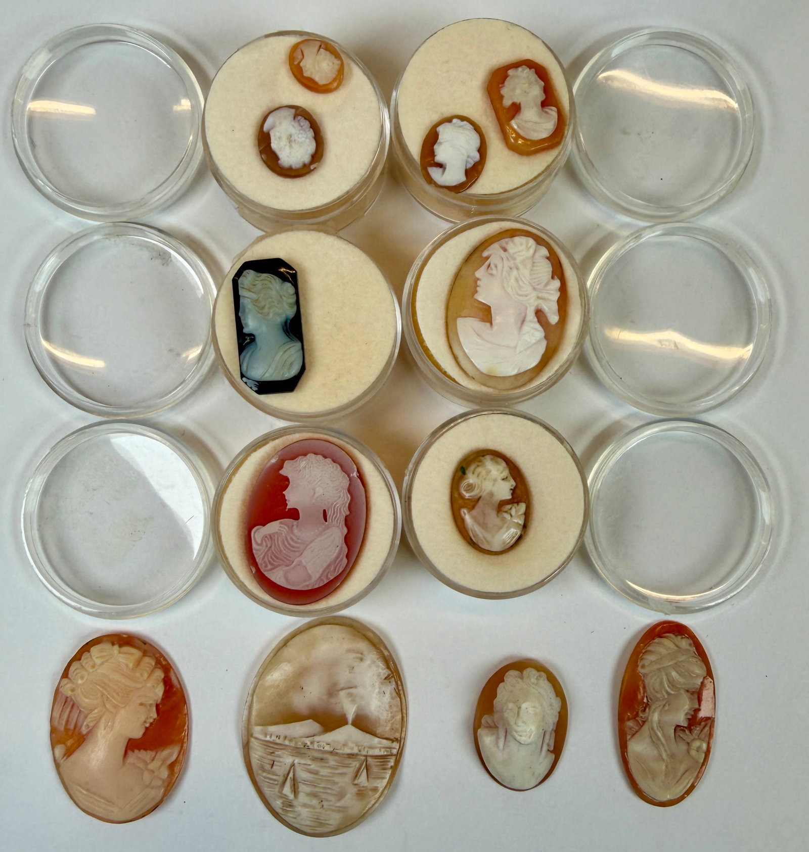 GROUPING OF CARVED CAMEOS: LARGEST 1.5"