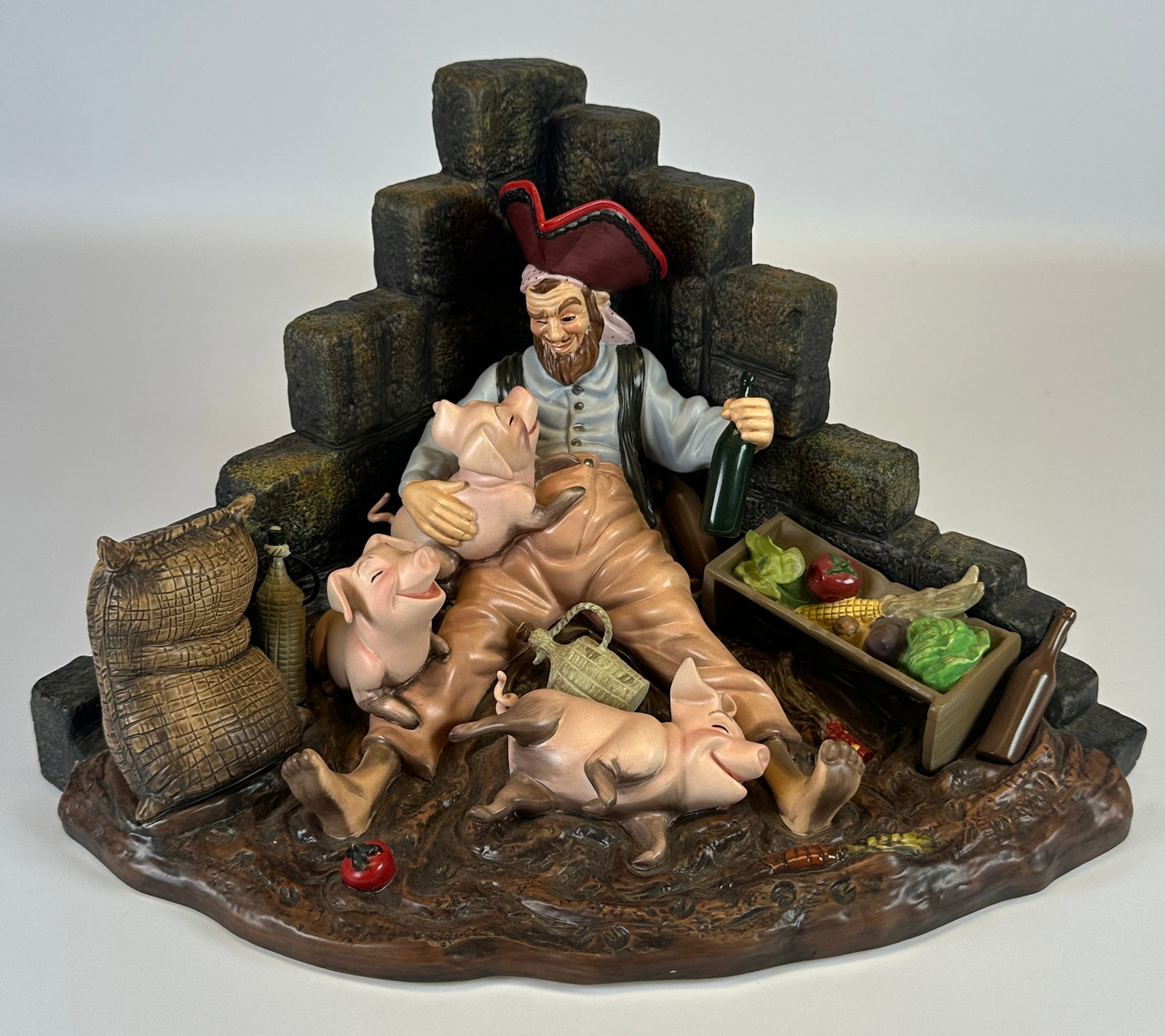 WALT DISNEY CLASSICS COLLECTION - PIRATES OTC: PIRATES OF THE CARIBBEAN - DRINK UP, ME' EARTHIES, PIRATE WITH PIGS. CERAMIC FIGURE. NO BOX. REQUIRES THIRD PARTY SHIPPING. 7.5"H