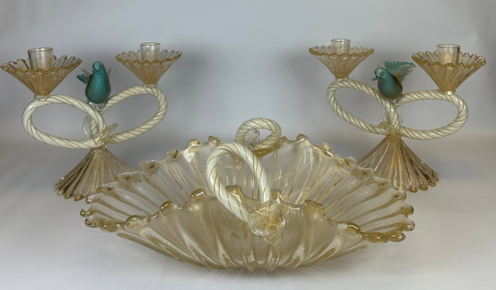 MURANO ART GLASS CORDONATO D'ORO CONSOLE SET (1 of 2)