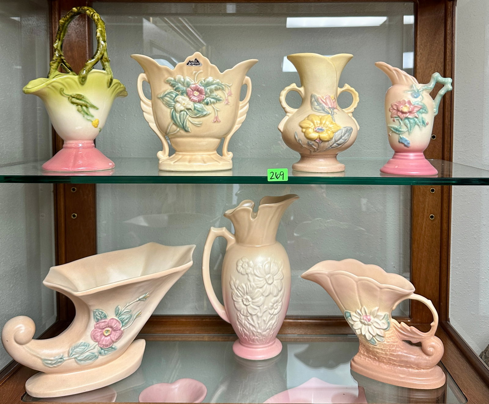 COLLECTION OF VINTAGE HULL POTTERY: LOT OF SEVEN. TALLEST 10.5". REQUIRES THIRD PARTY SHIPPING.