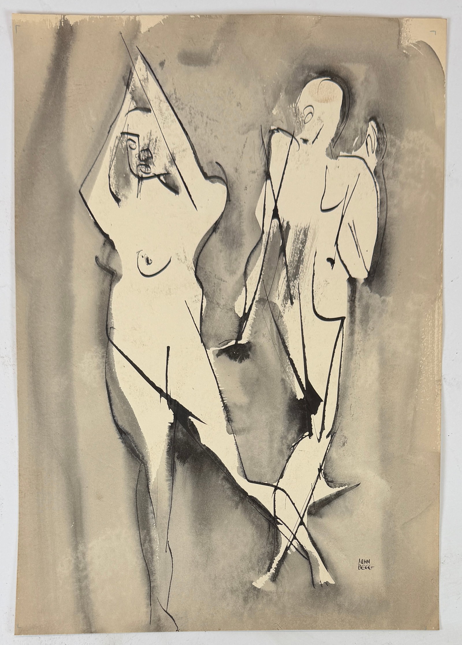 JOHN BEGG ORIGINAL PAINTING OF NUDE: JOHN ALFRED BEGG (AMERICAN, 1903-1974) ORIGINAL PASTEL STUDY ON PAPER. UNSIGNED BUT FROM THE SAME COLLECTION AND SOURCE AS PREVIOUS LOT. UNMOUNTED. 8"X13.5"