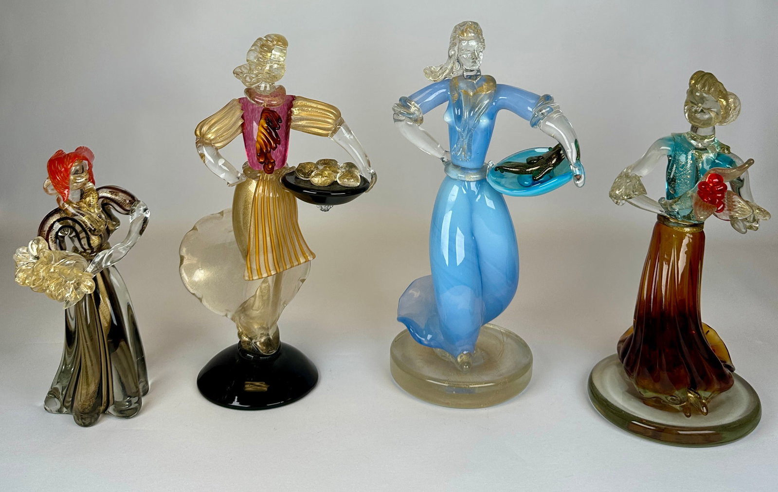 MURANO ART GLASS FIGURES: WITH AVENTURINE ACCENTS. TALLEST 12"H. REQUIRES THIRD PARTY SHIPPING.