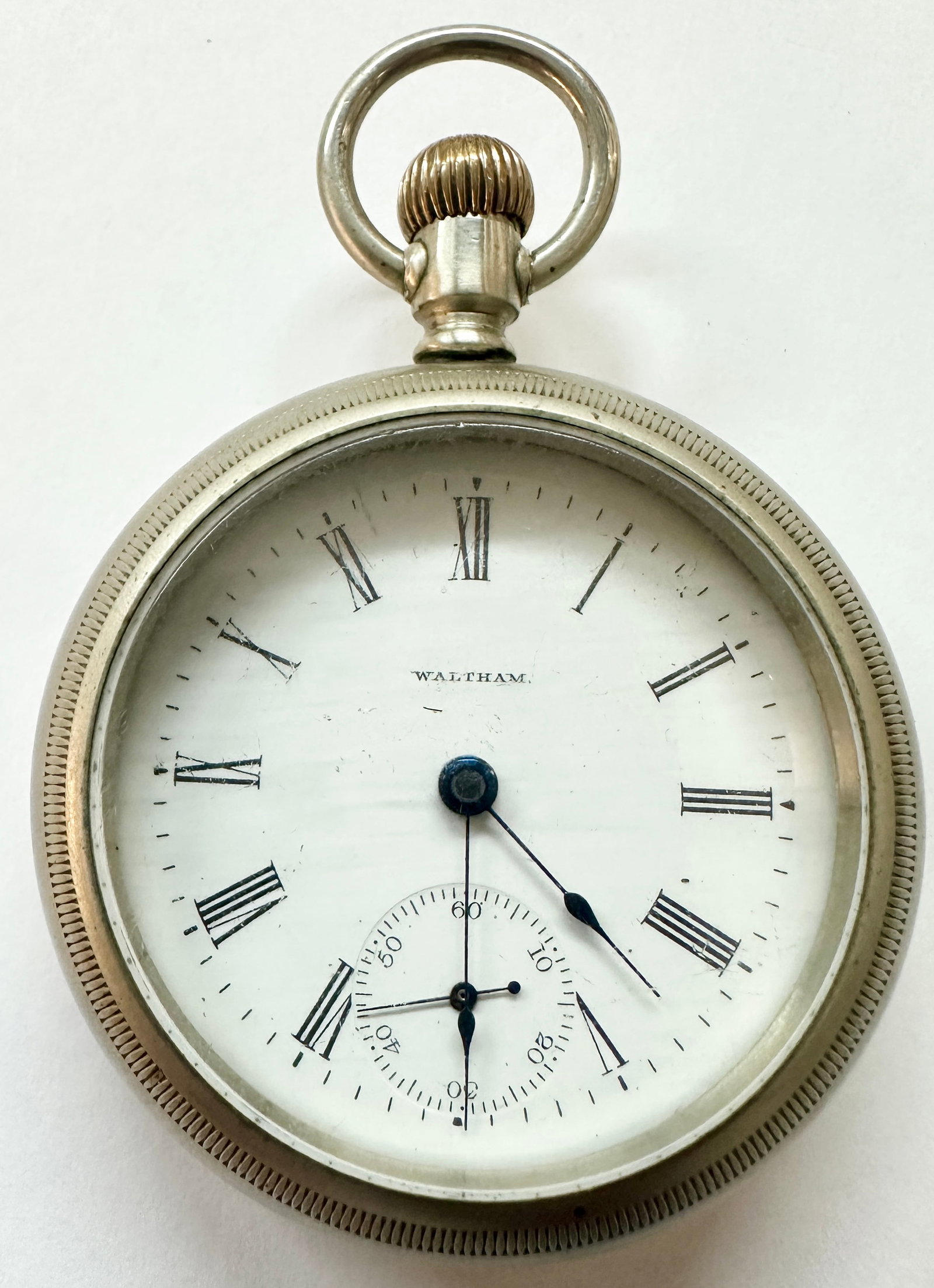 WALTHAM MODEL 1883 ANTIQUE POCKETWATCH: SIZE 18, GRADE 18, 7 JEWEL. #8568247. STARTS BUT DOES NOT STAY RUNNING.