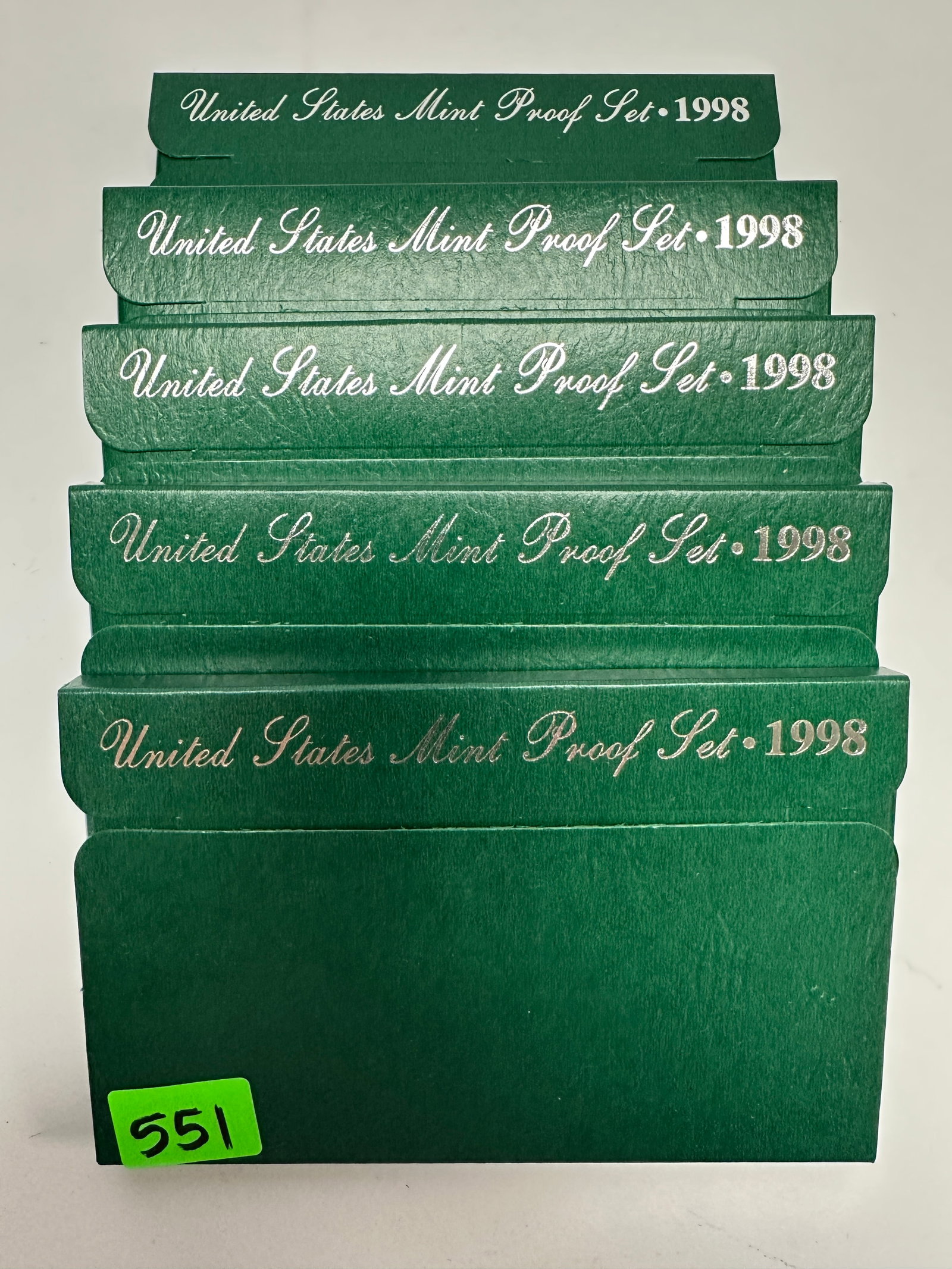 1998 U.S. PROOF COIN SETS: LOT OF 5, OGP